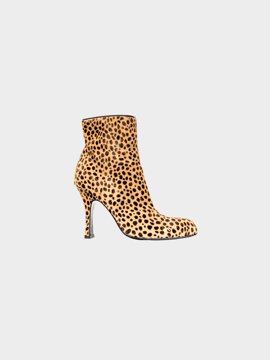 Gianni Versace 2000s Camel and Brown Cheetah Calf-Hair Booties