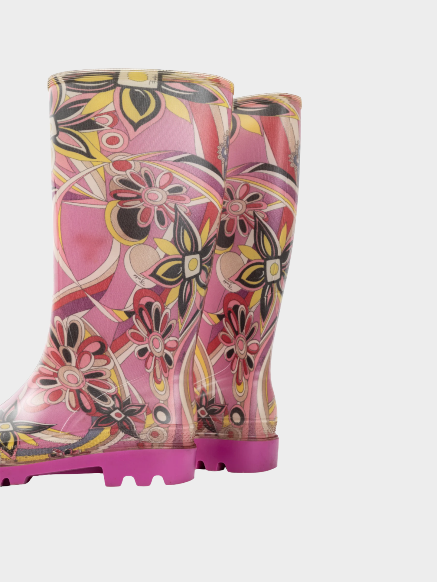 Emilio Pucci 2006 Pink Floral-Printed Rubber Rain Boots