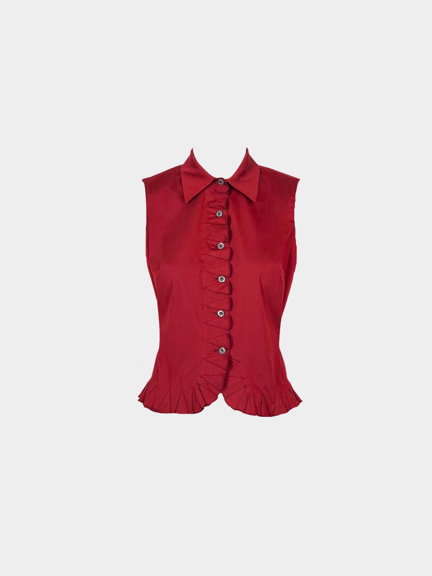 Prada SS 2000 Red Collared Button UP Top and Flared Bottoms Set