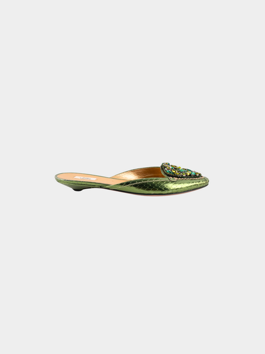 Prada 2000s Green Python Rhinestone Mules
