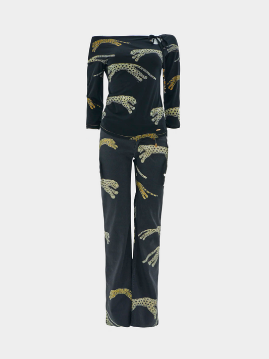 Roberto Cavalli FW 2002 Black leopards and tigers print pants set