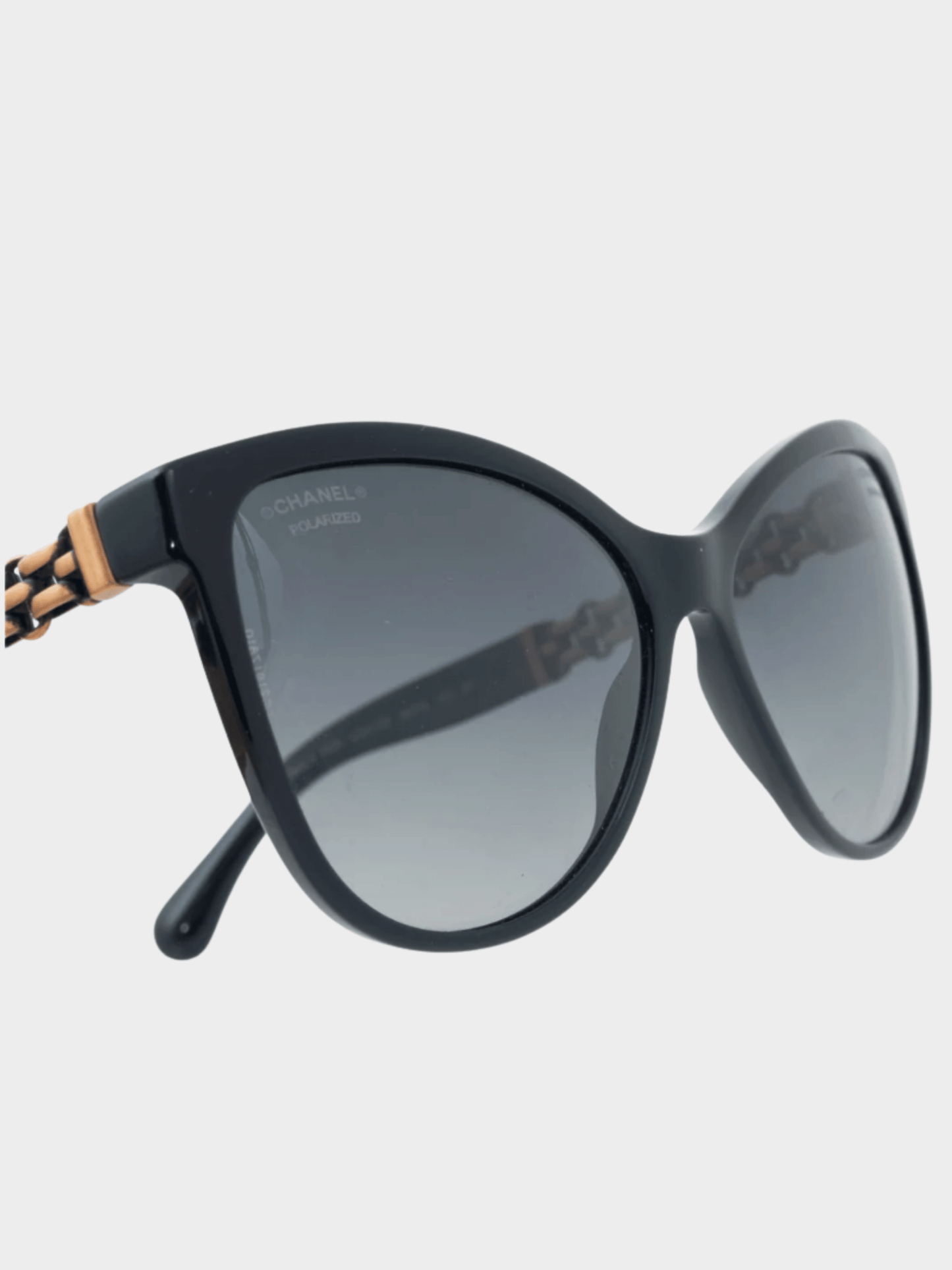 Chanel 2010s Black Chain-Temple Butterfly Sunglasses