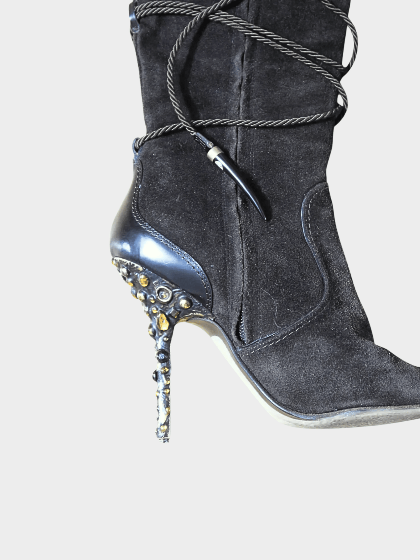 Giuseppe Zanotti 2000s Dark Brown Suede Crystal Heel Boots