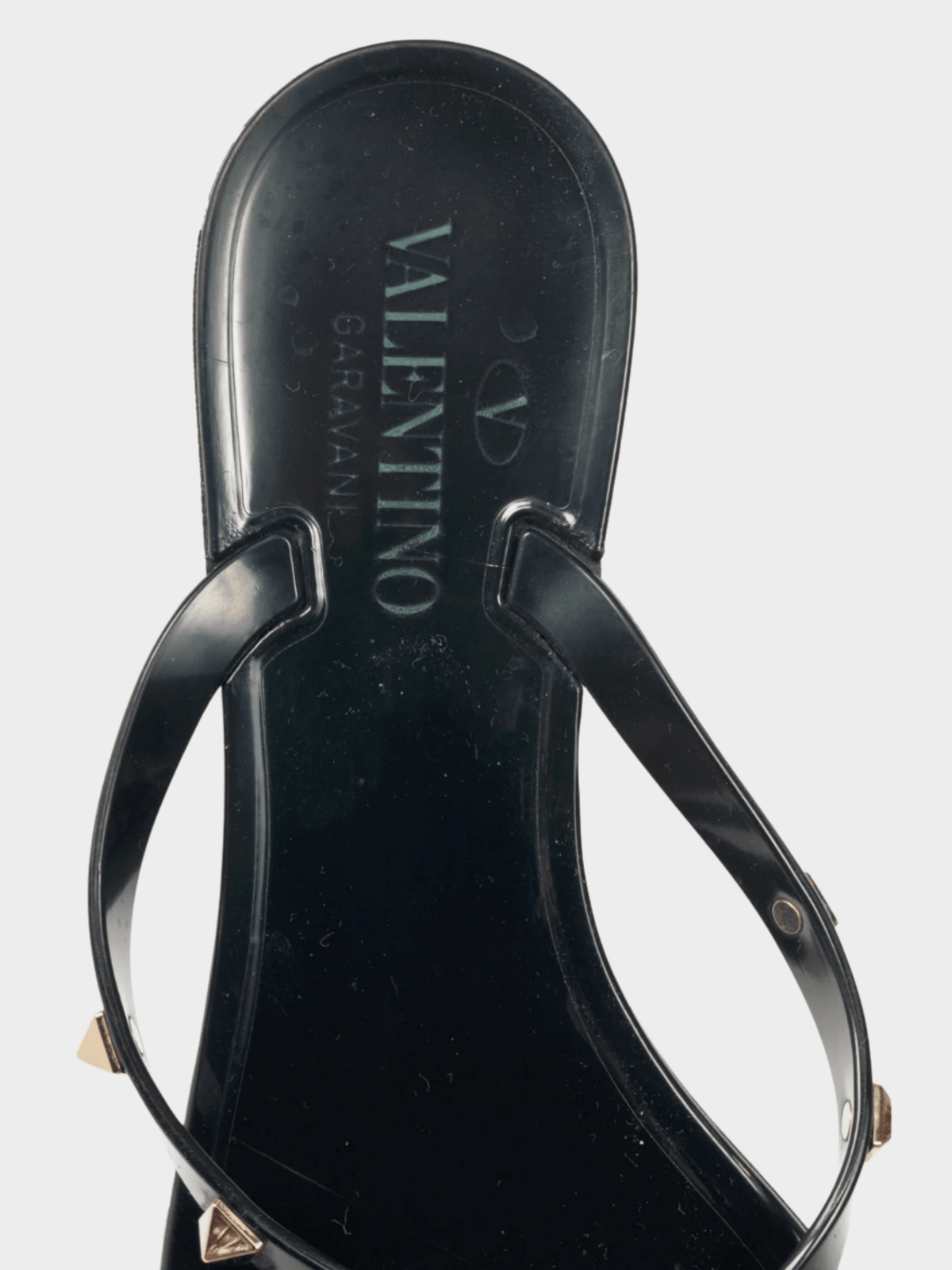 Valentino 2010s Nero Rockstud Bow Jelly Thong Sandals