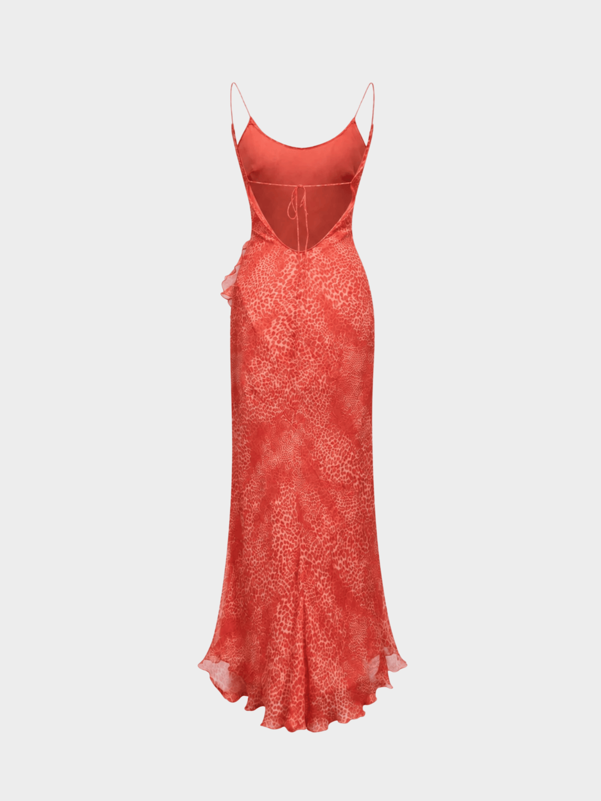 Blumarine 2000s Red Leopard Print Ruffled Silk Dress