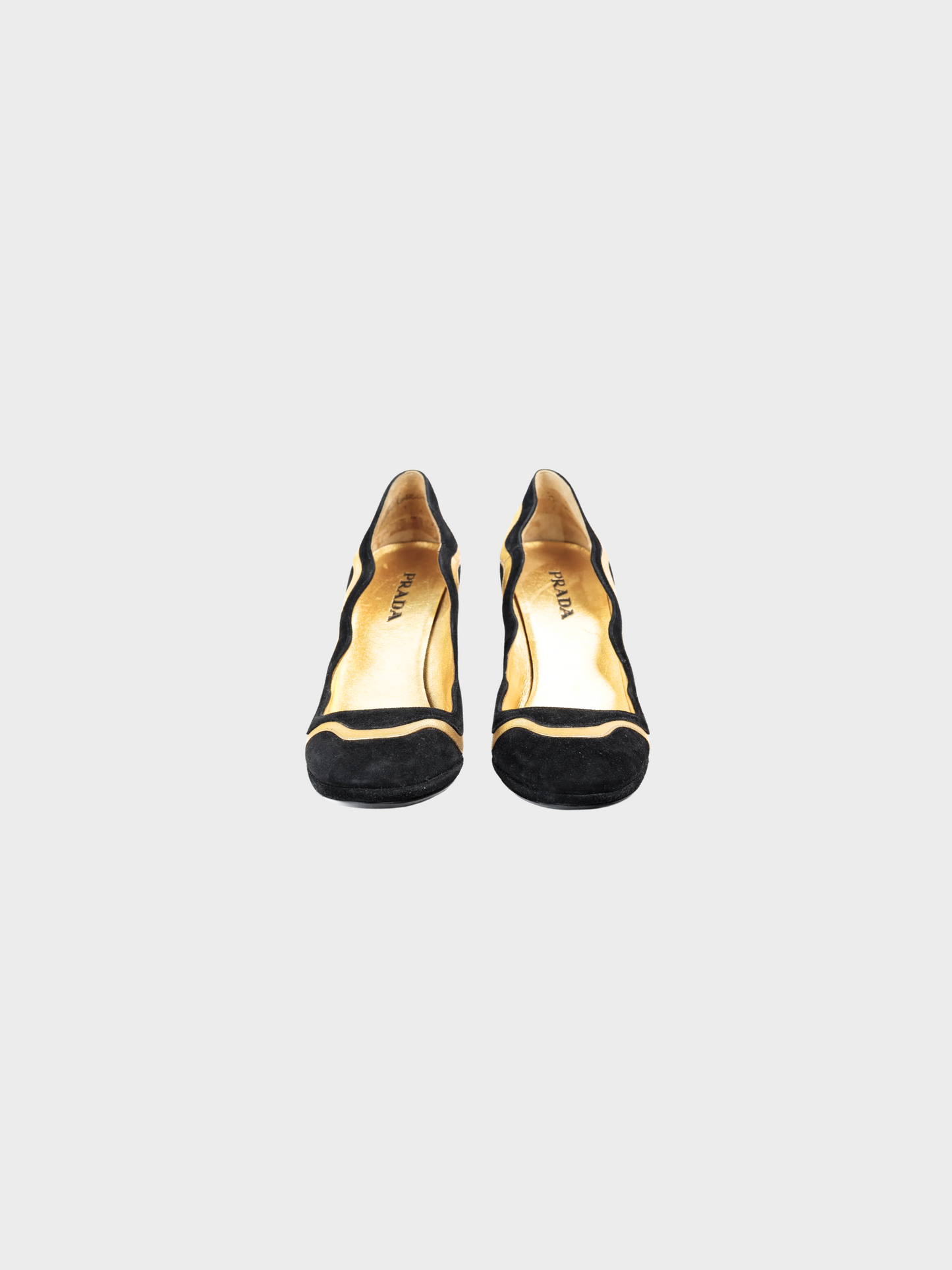 Prada SS 2008 Black Suede Wavy-Stripe Scalloped Heels