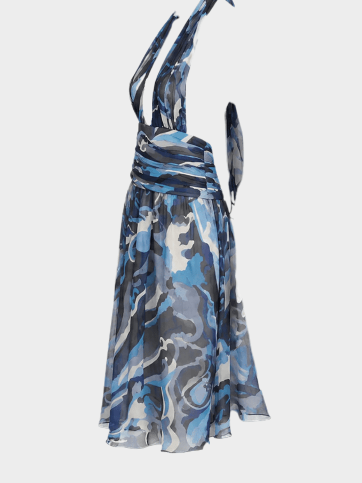 Emilio Pucci 2000s Blue Silk Chiffon Halter Dress