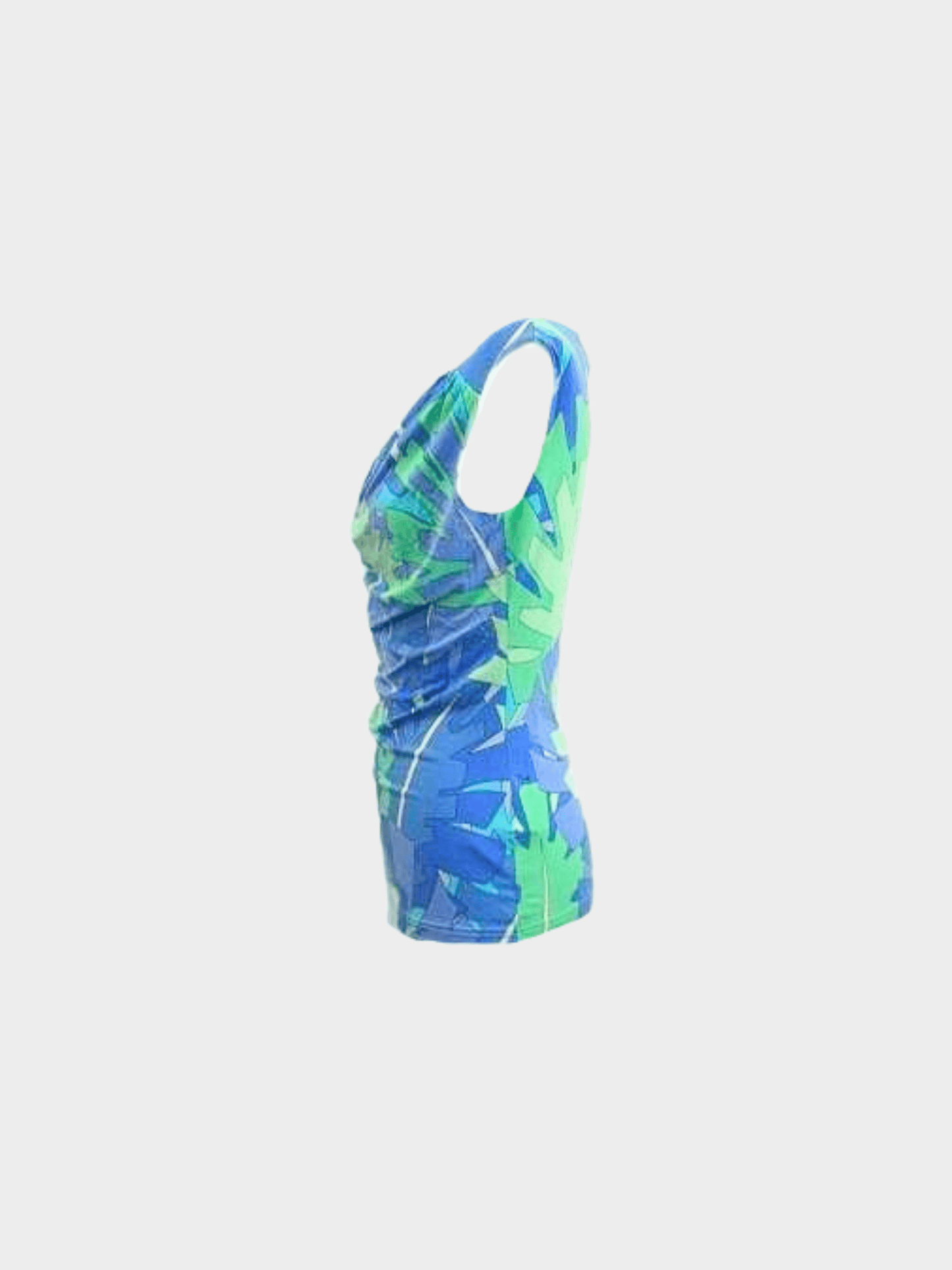 Emilio Pucci SS 2007 Blue and Green Leaf Print Cowl Neck Top
