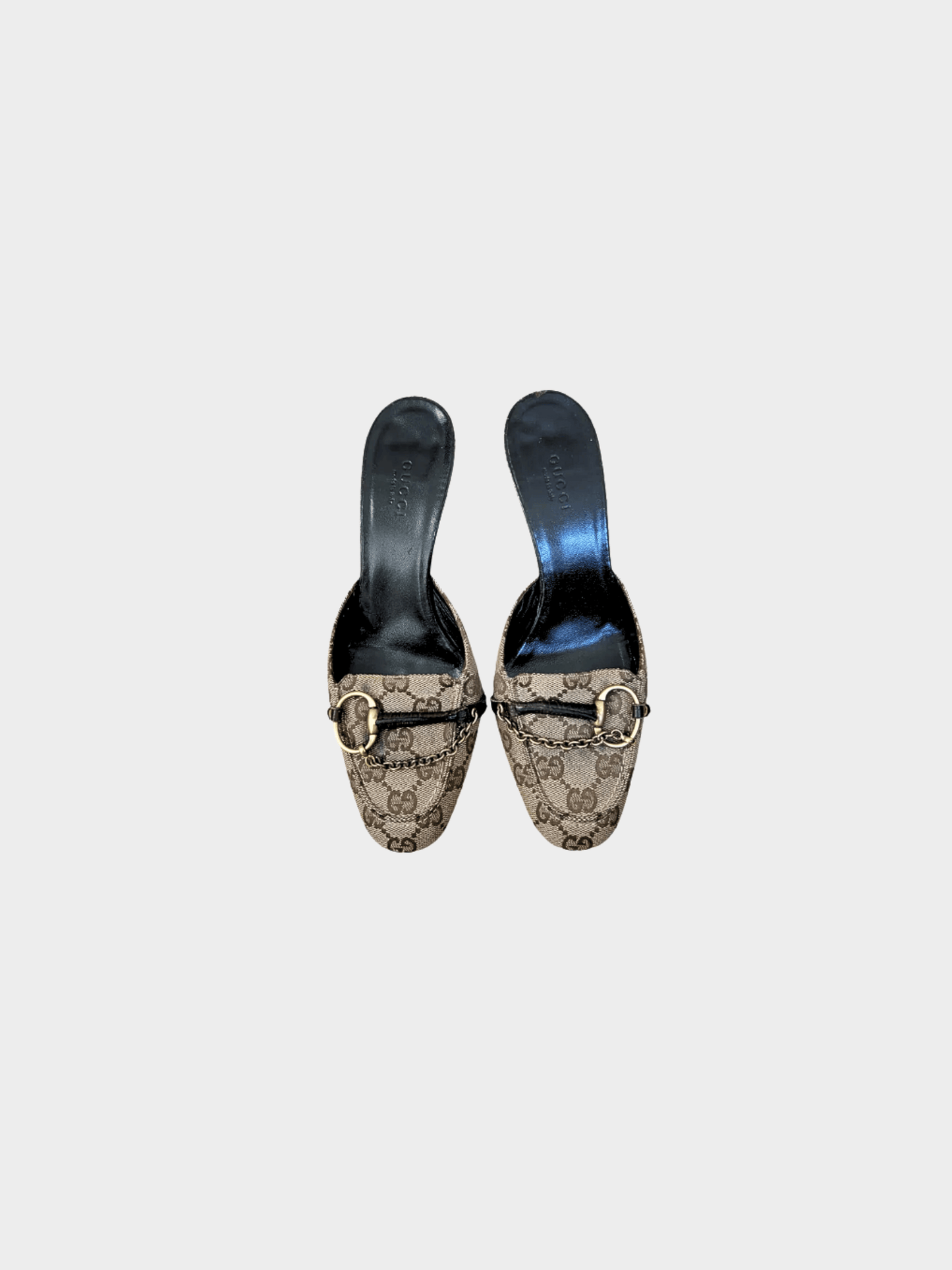 Gucci by Tom Ford 2000s Beige Khaki Monogram Heel Mules