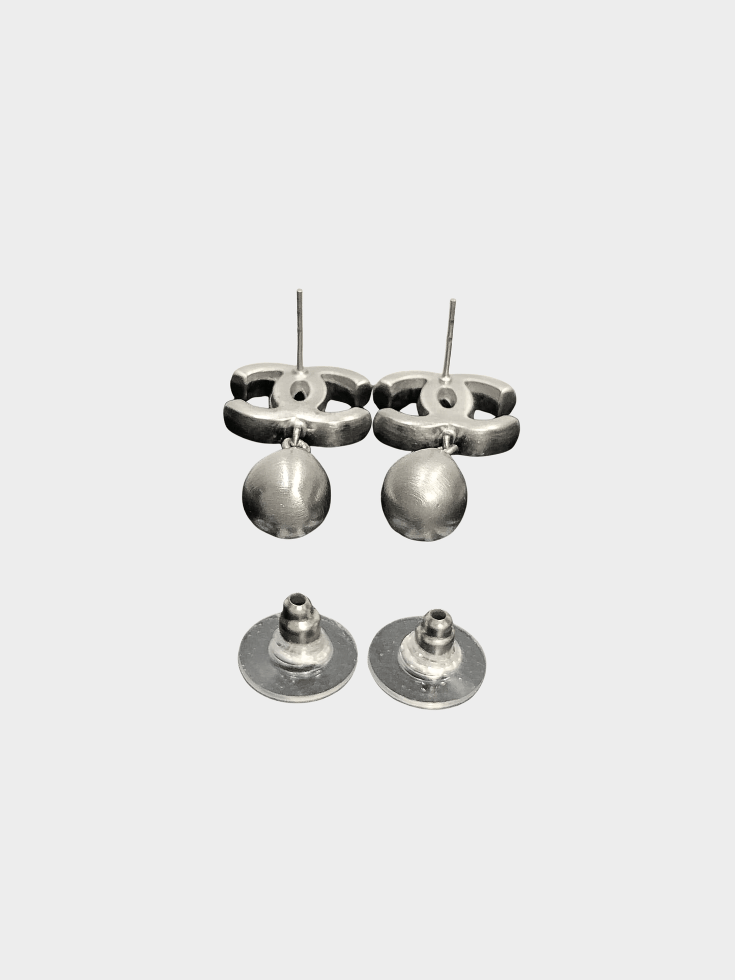 Chanel 2000s Silver CC Drop Earrings