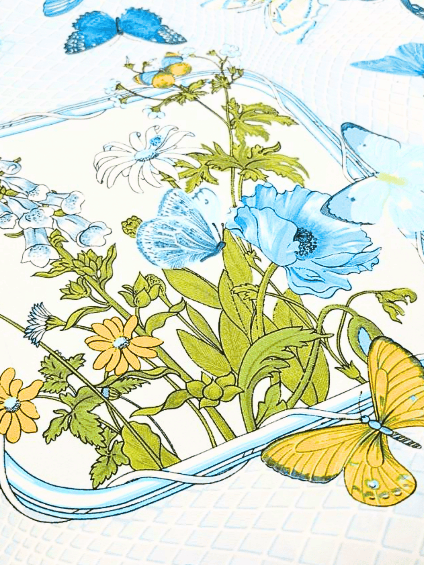 Hermes 2000s Multicolor Blue Butterfly Silk Carré 90 Scarf