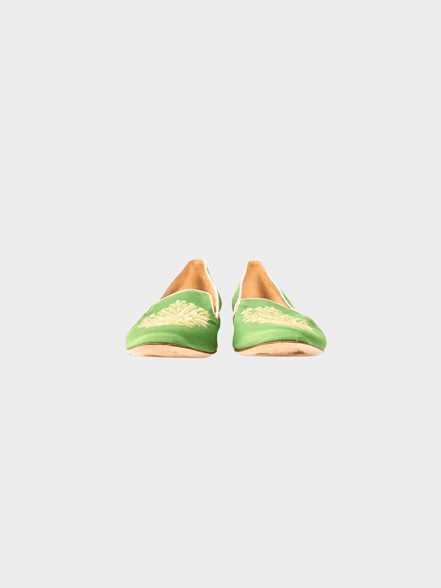 Miu Miu Pre-Fall 2012 Green Embroidered Crystal-Heel Loafers
