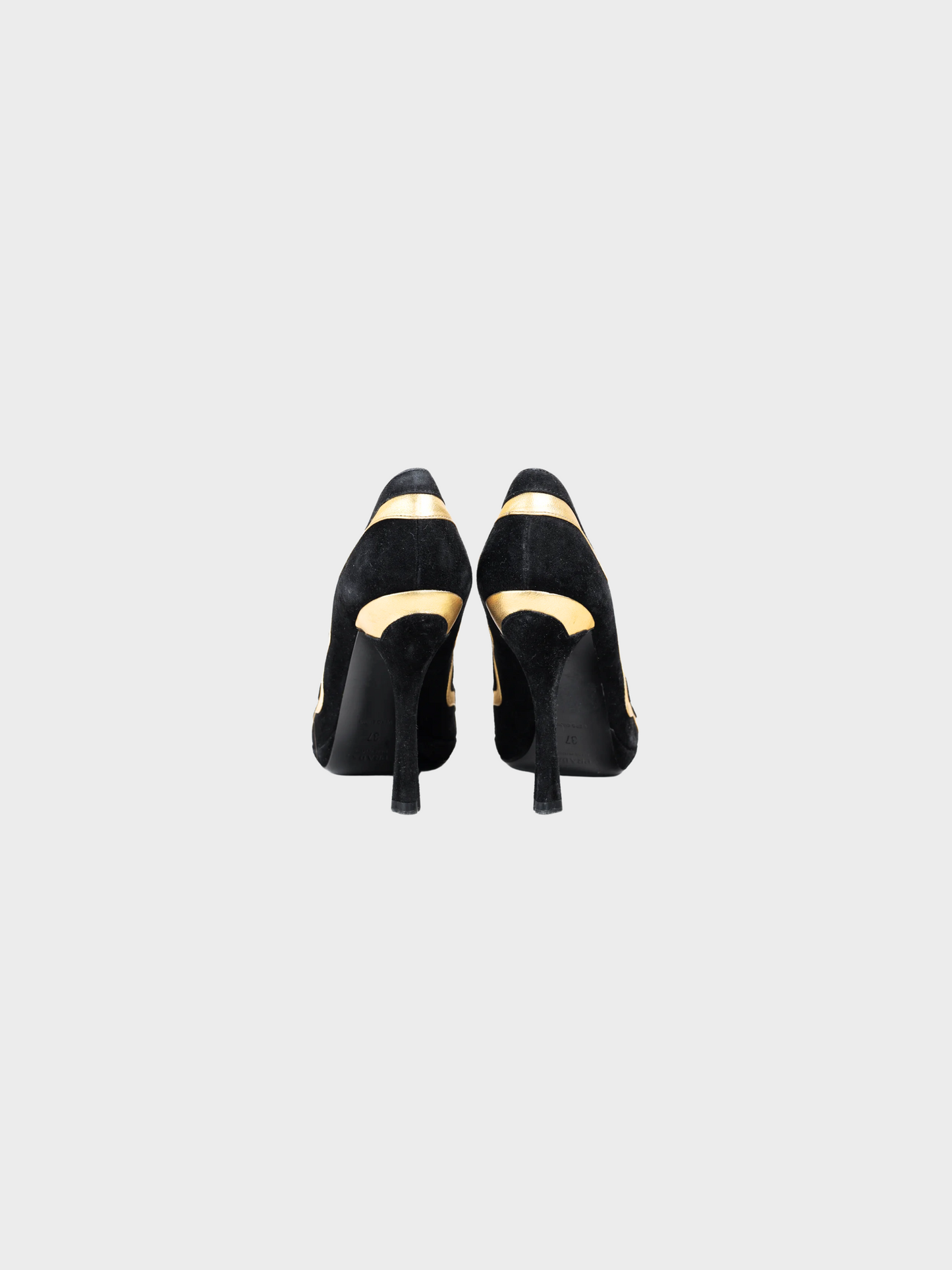 Prada SS 2008 Black Suede Wavy-Stripe Scalloped Heels