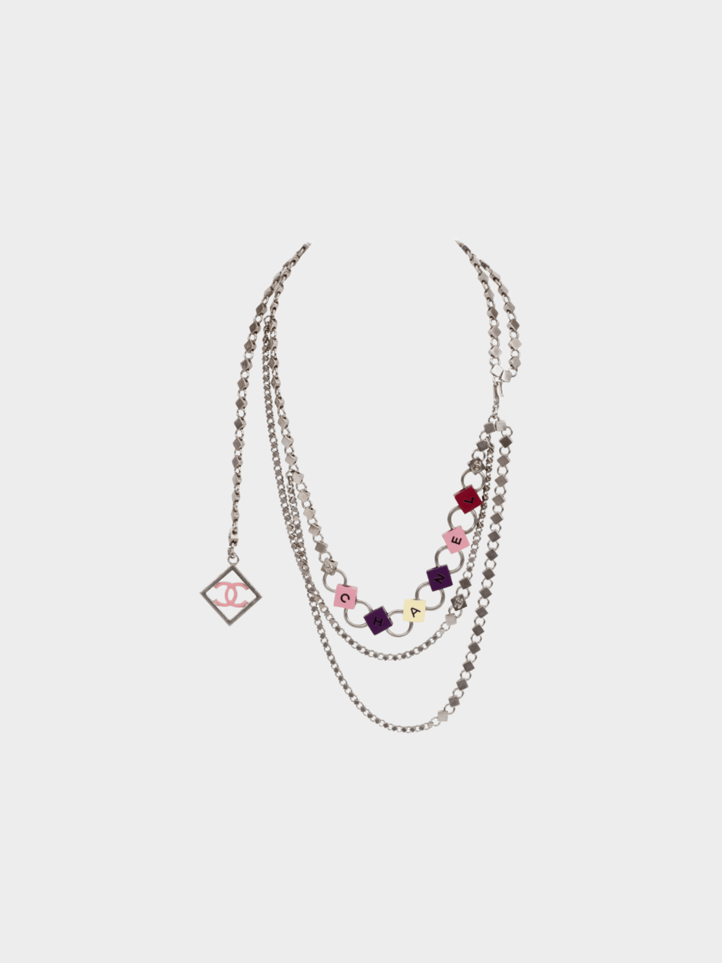 Chanel SS 2004 Silver Tone Triple Charm Belt Necklace