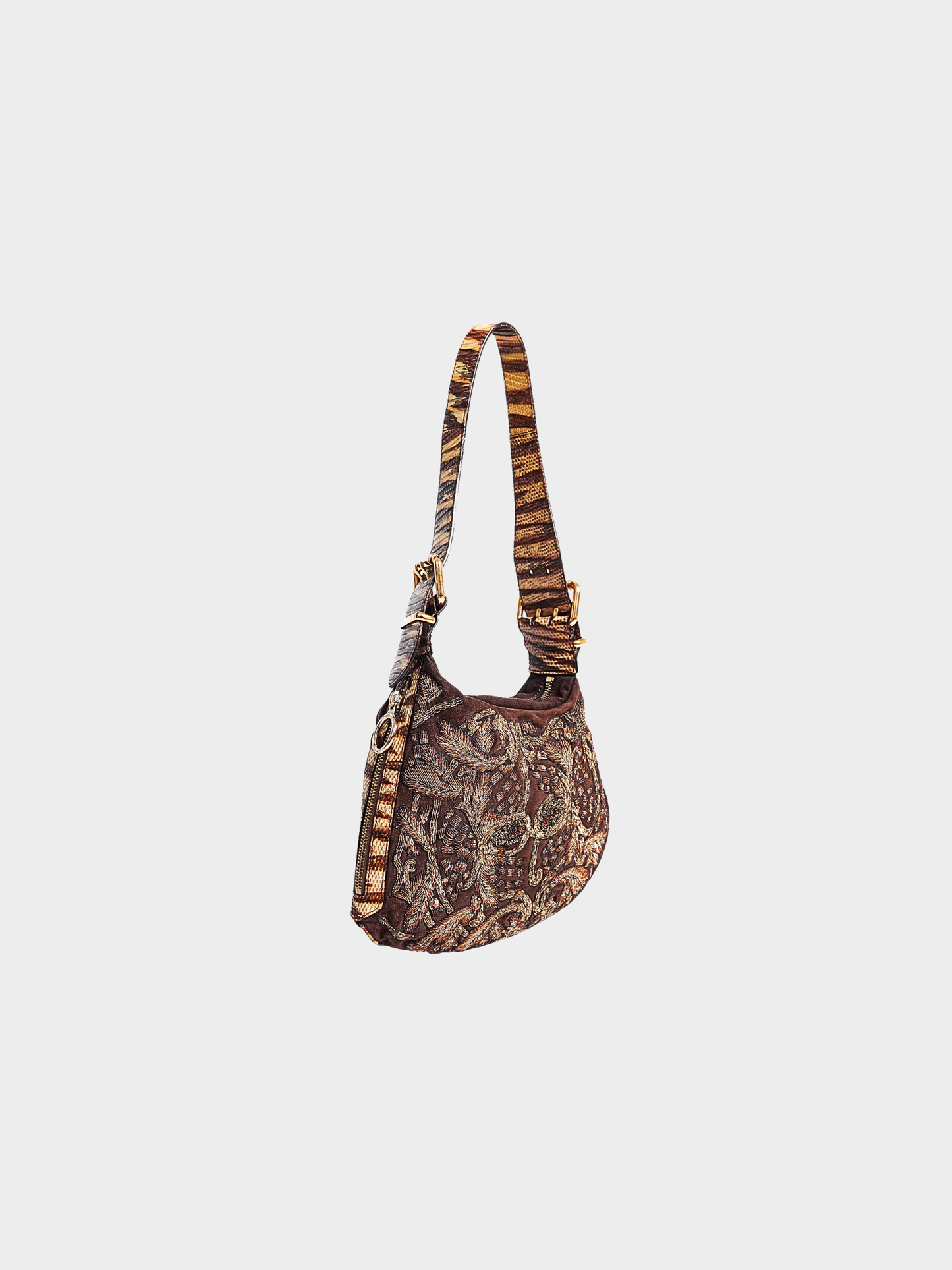 Fendi FW 2002 Brown Embroidered Oyster Bag