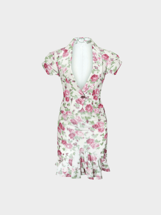 Christian Dior SS 1999 by John Galliano Pink and Beige Floral Suit Set