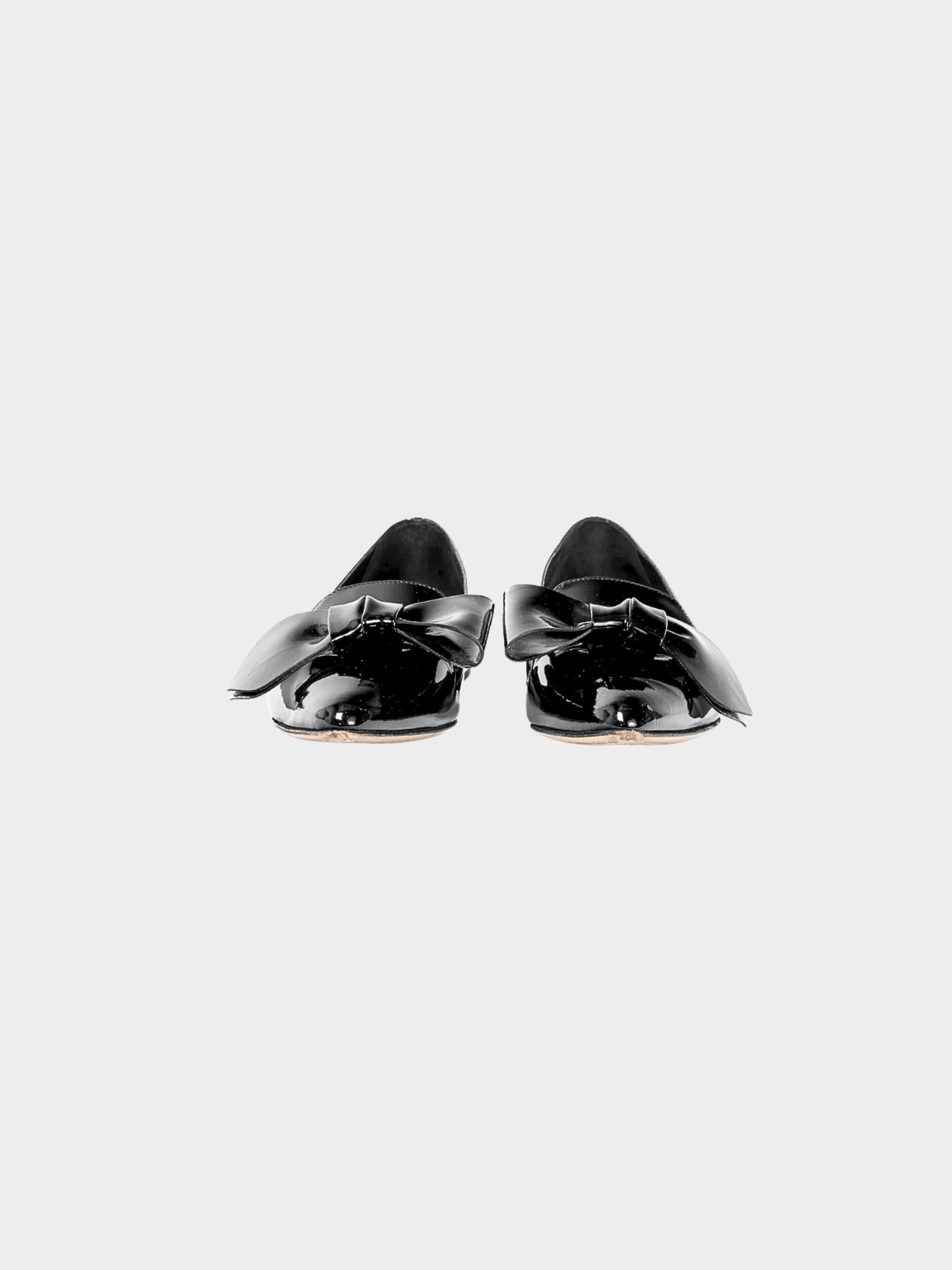 Miu Miu 2010s Black Patent Jewel-Heel Bow Pointed-Toe Flats