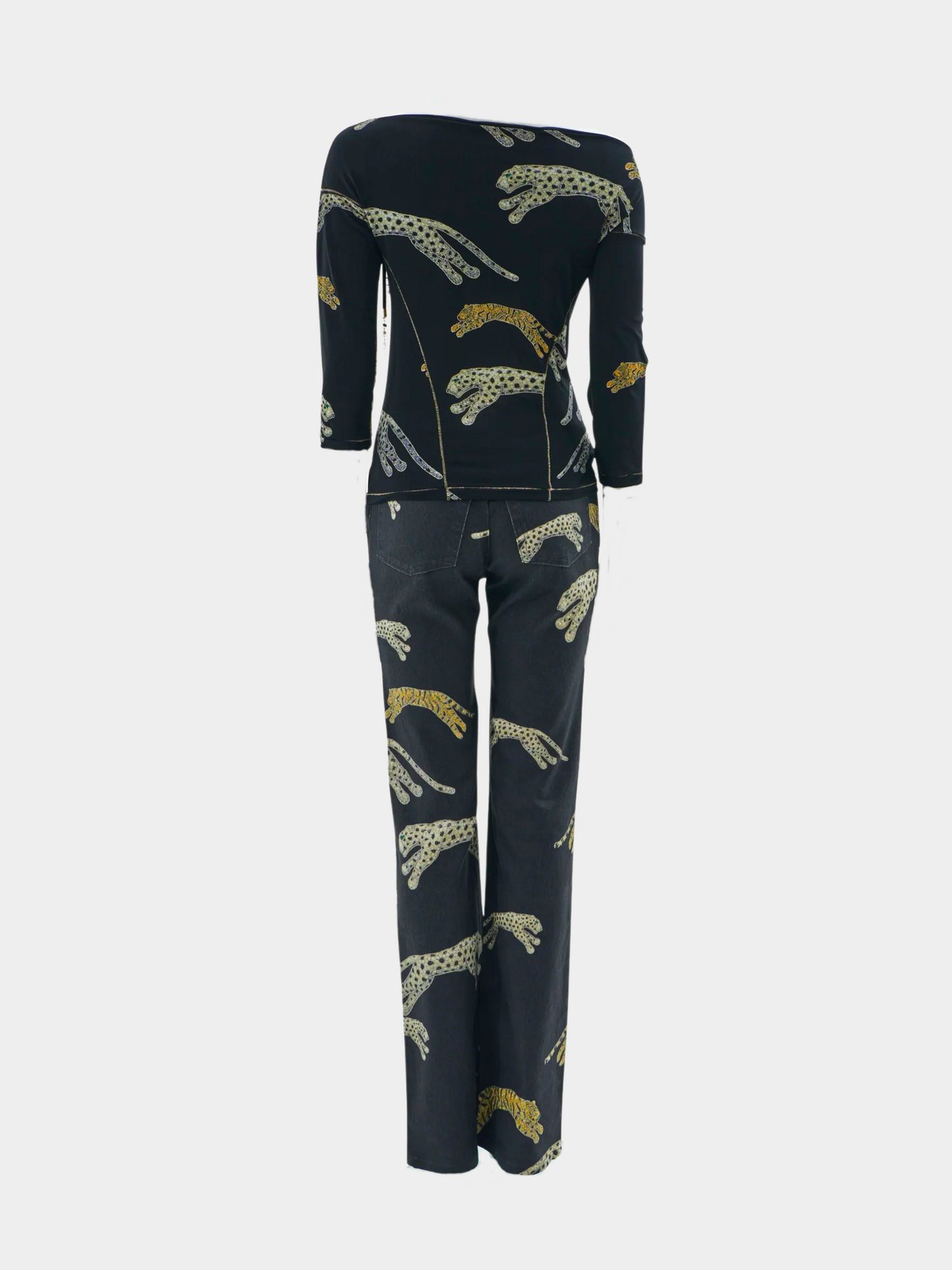 Roberto Cavalli FW 2002 Black leopards and tigers print pants set