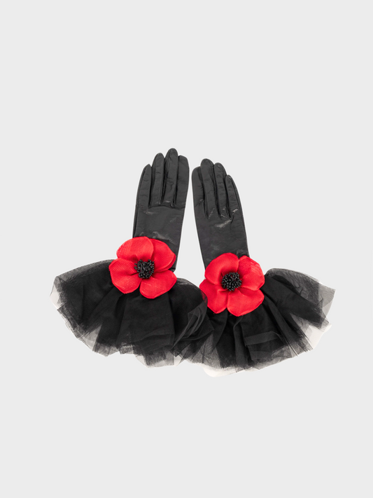 Yves Saint Laurent 1970s Black Leather Poppy Gloves