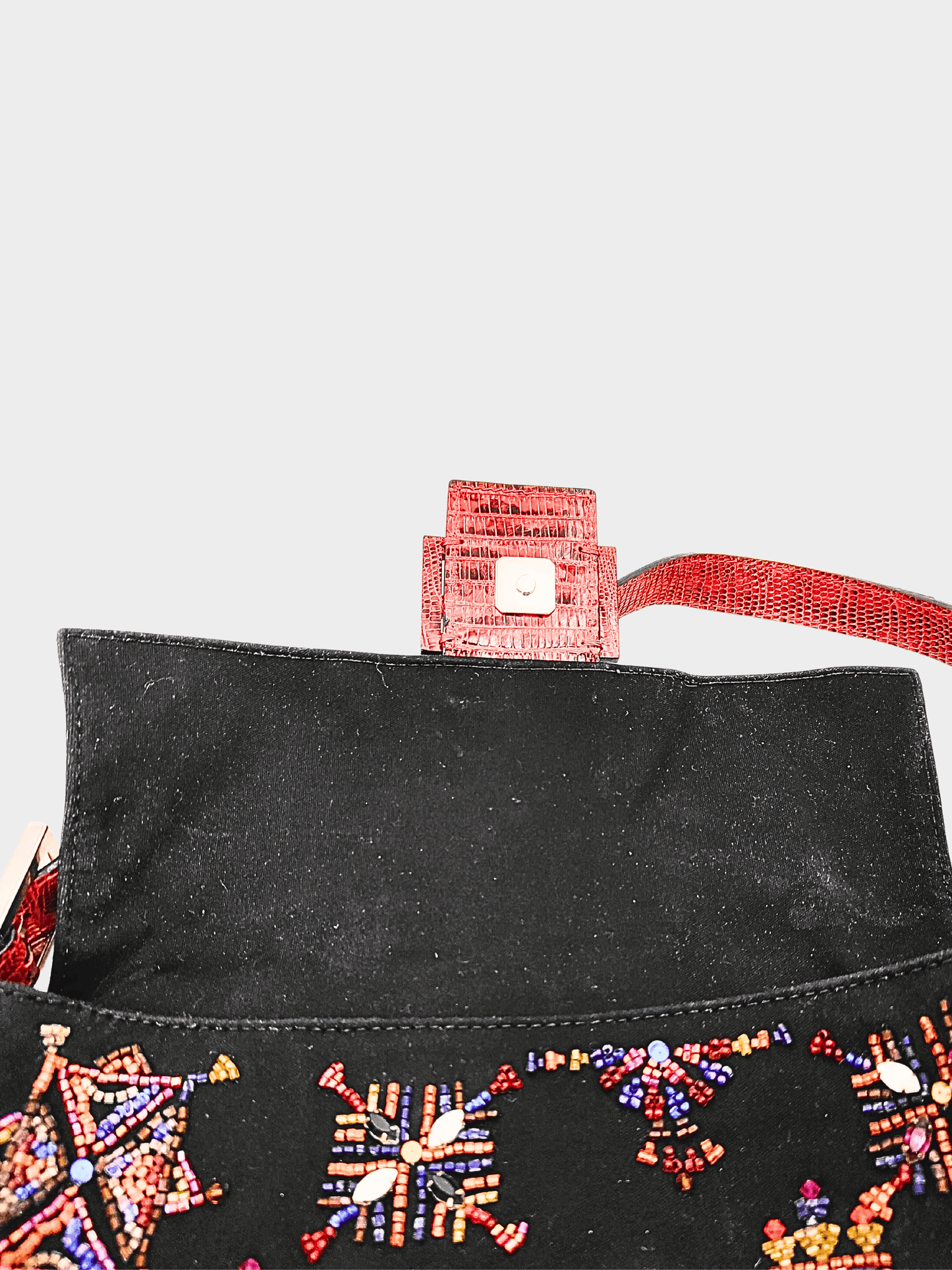 Fendi 2000s Beaded Jersey with Lizard Baguette Bag