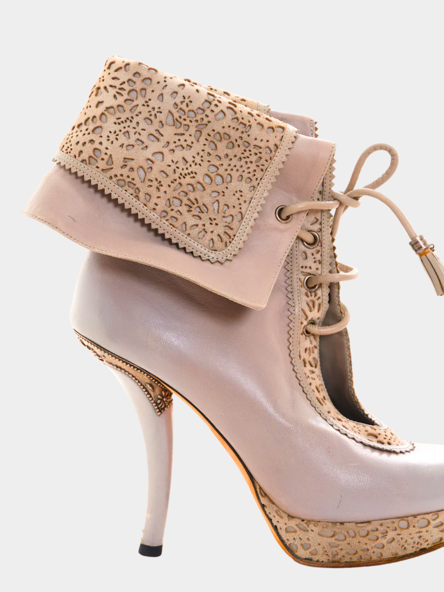 Christian Dior by Raf Simons 2010s Grey Leather Laser Cut Suede Ankle Boots