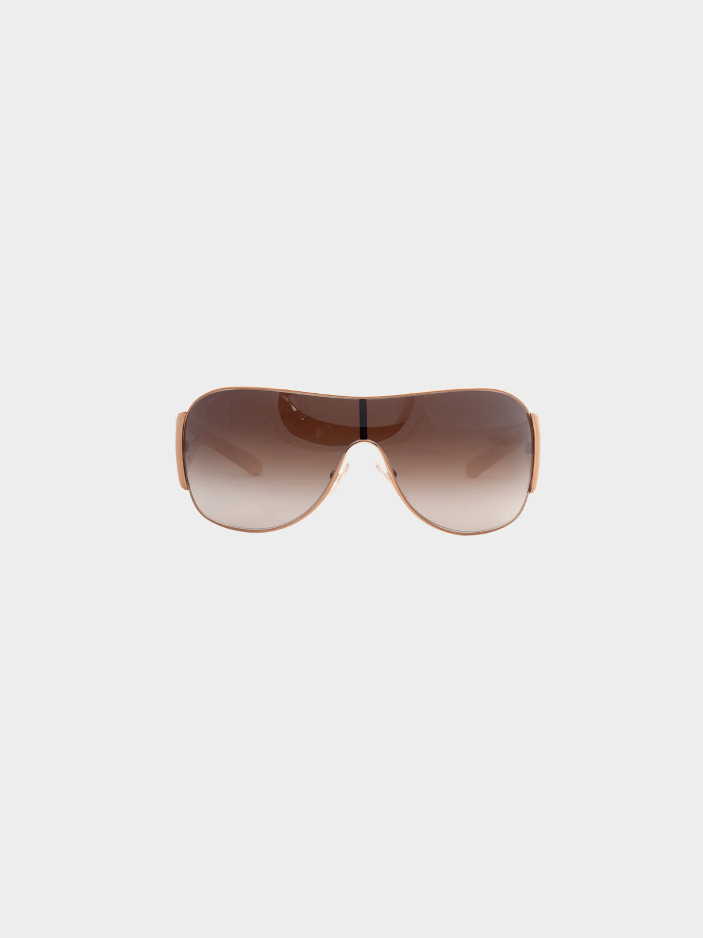 Prada 2010s SPR 57L Rose-Gold and Cream Logo-Temple Shield Sunglasses
