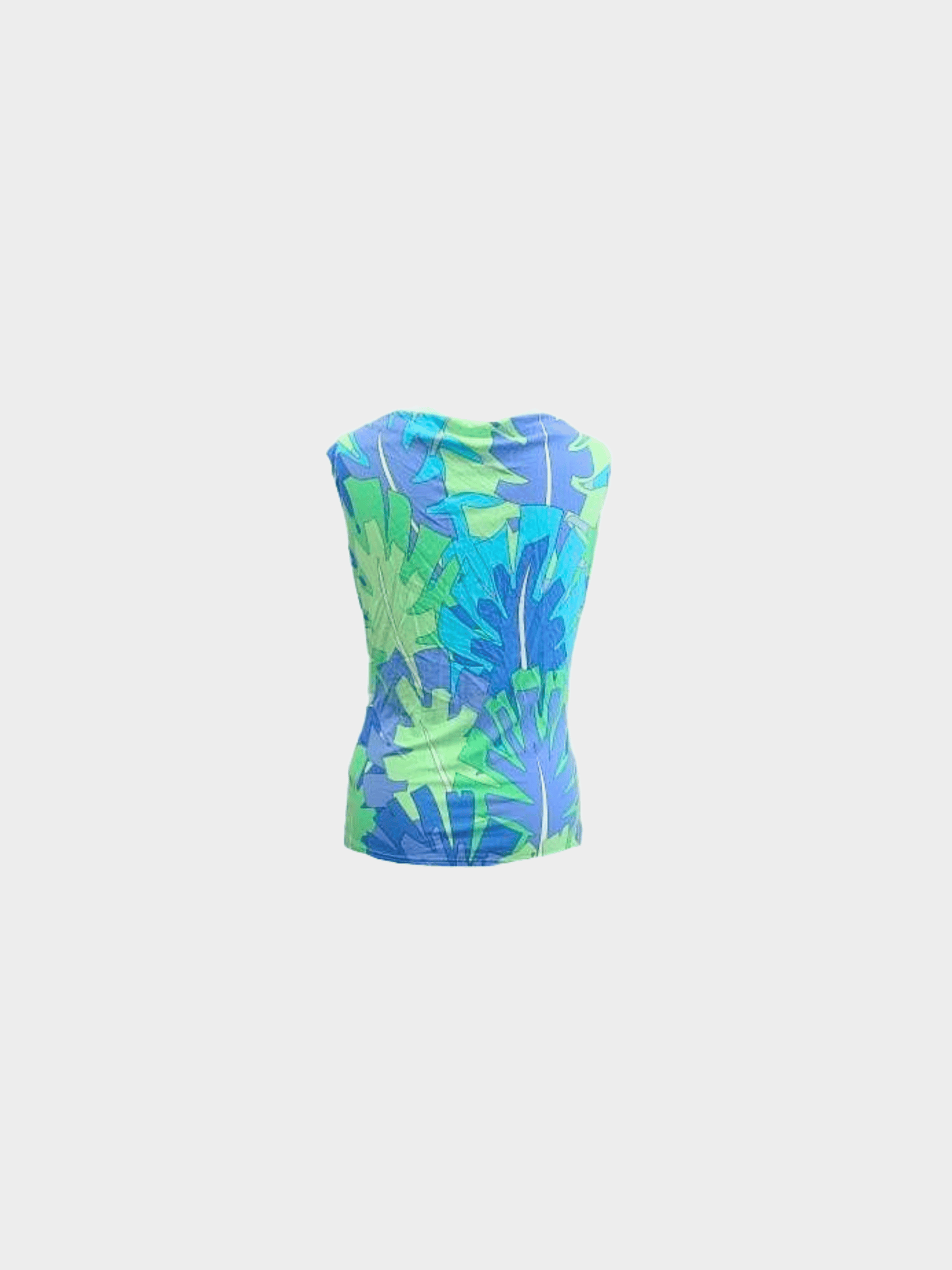 Emilio Pucci SS 2007 Blue and Green Leaf Print Cowl Neck Top