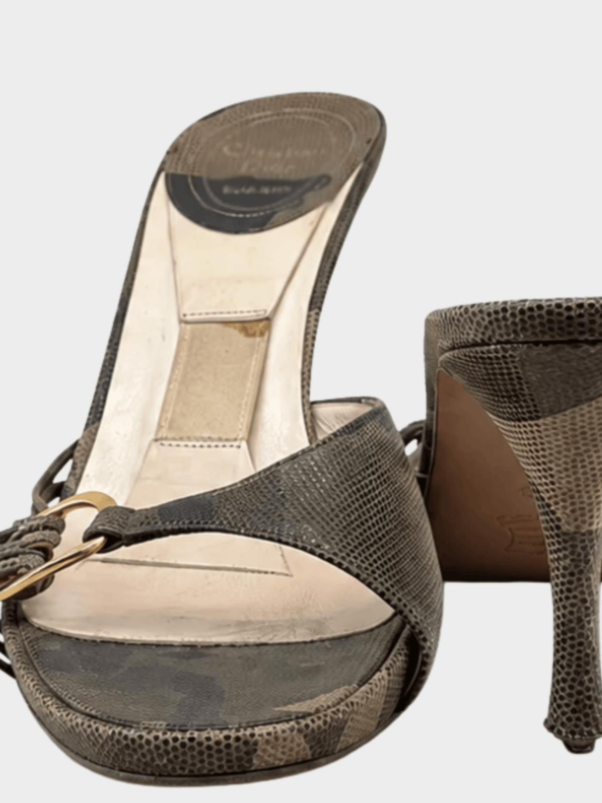 Christian Dior SS 2001 by John Galliano Brown Lizard-Effect Heeled Sandals