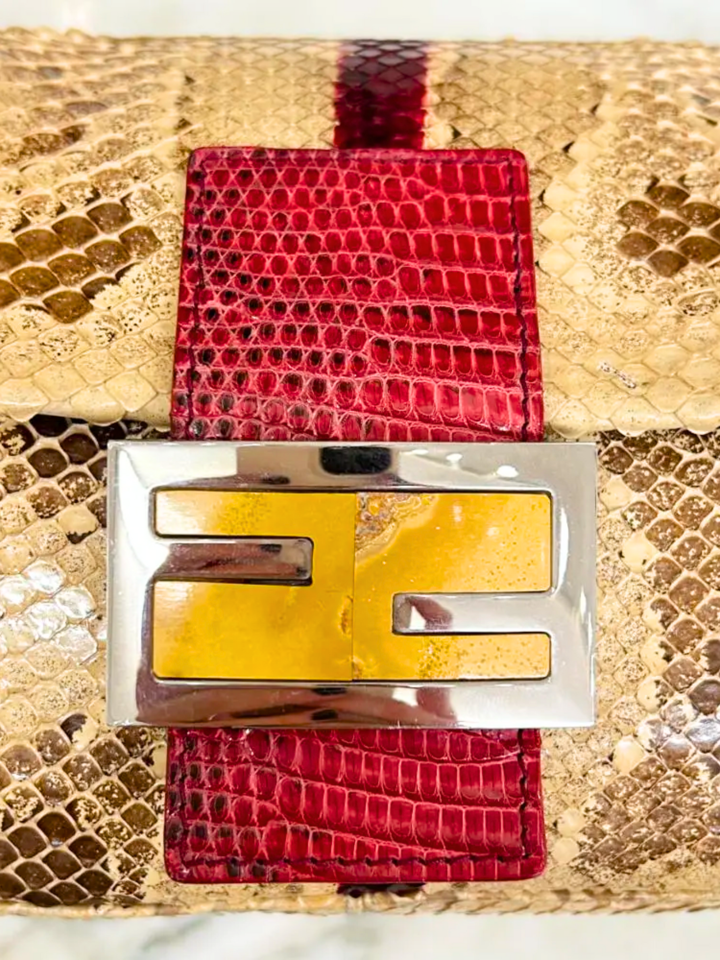 Fendi 2000s Multicolored Python Lizard Baguette Bag