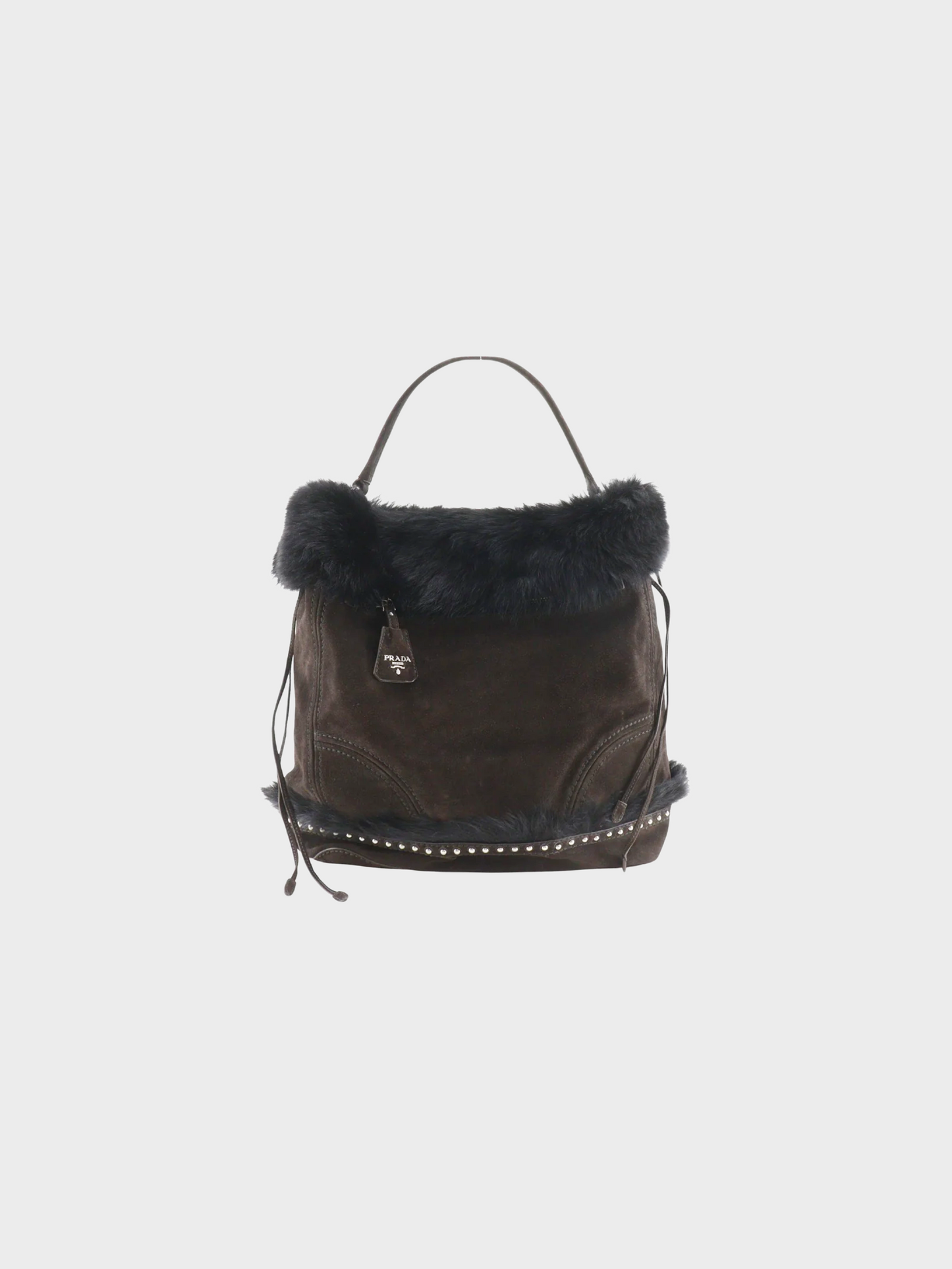 Prada 2000s Brown Suede Faux Fur Shoulder Bag