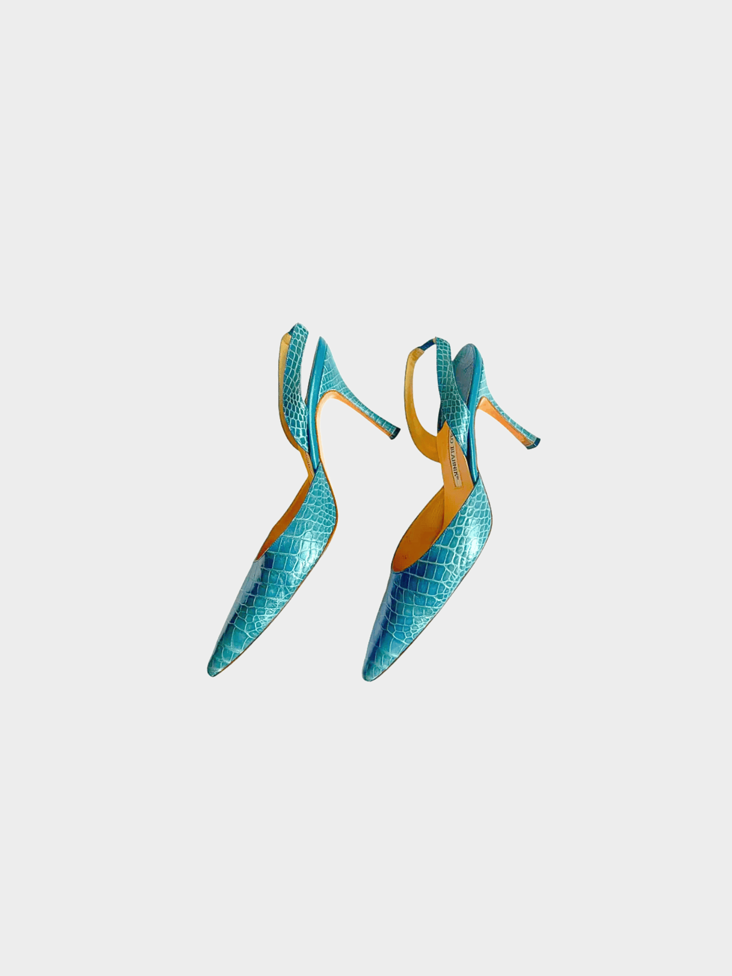 Manolo Blahnik 2000s Blue Croc Slingback Heels