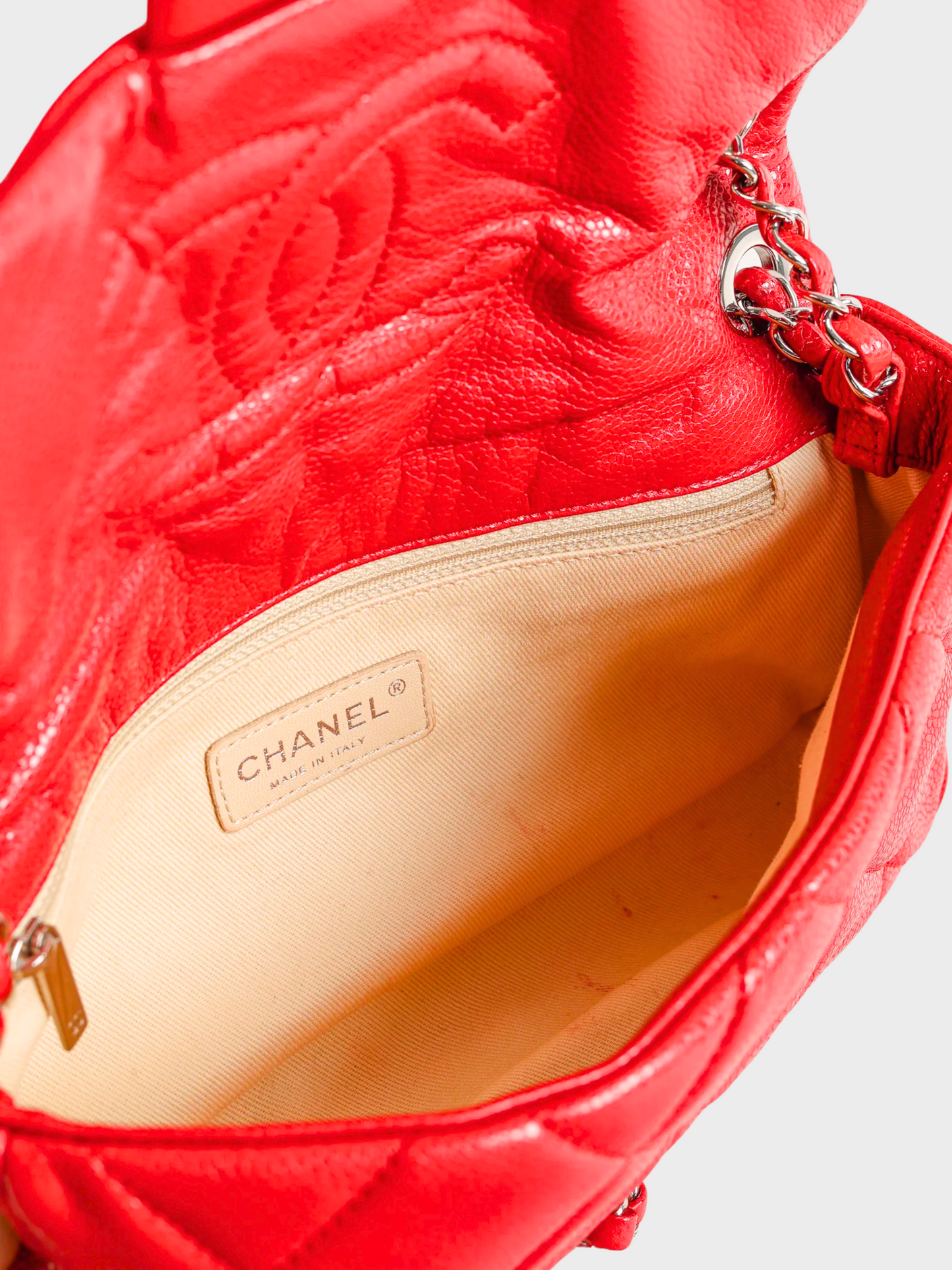 Chanel 2009 Red Quilted CC Logo Flap Handbag