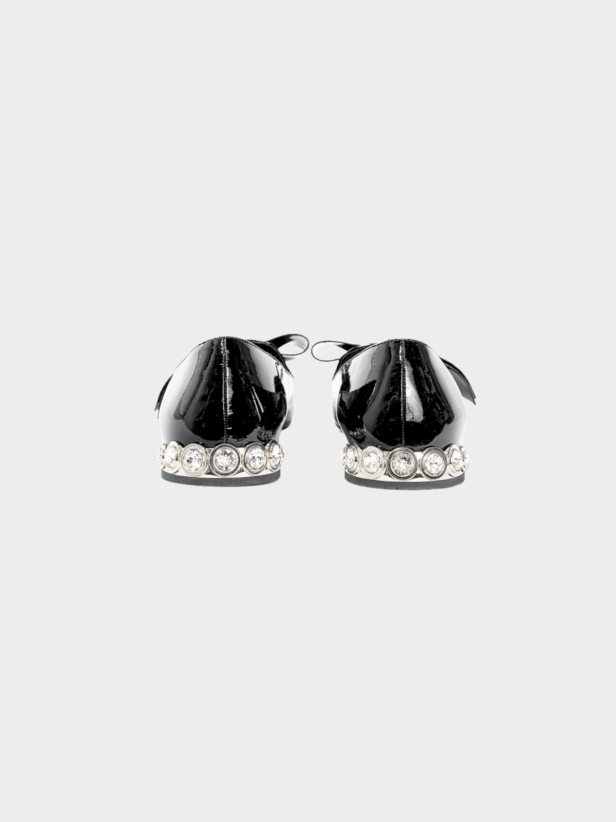 Miu Miu 2010s Black Patent Jewel-Heel Bow Pointed-Toe Flats