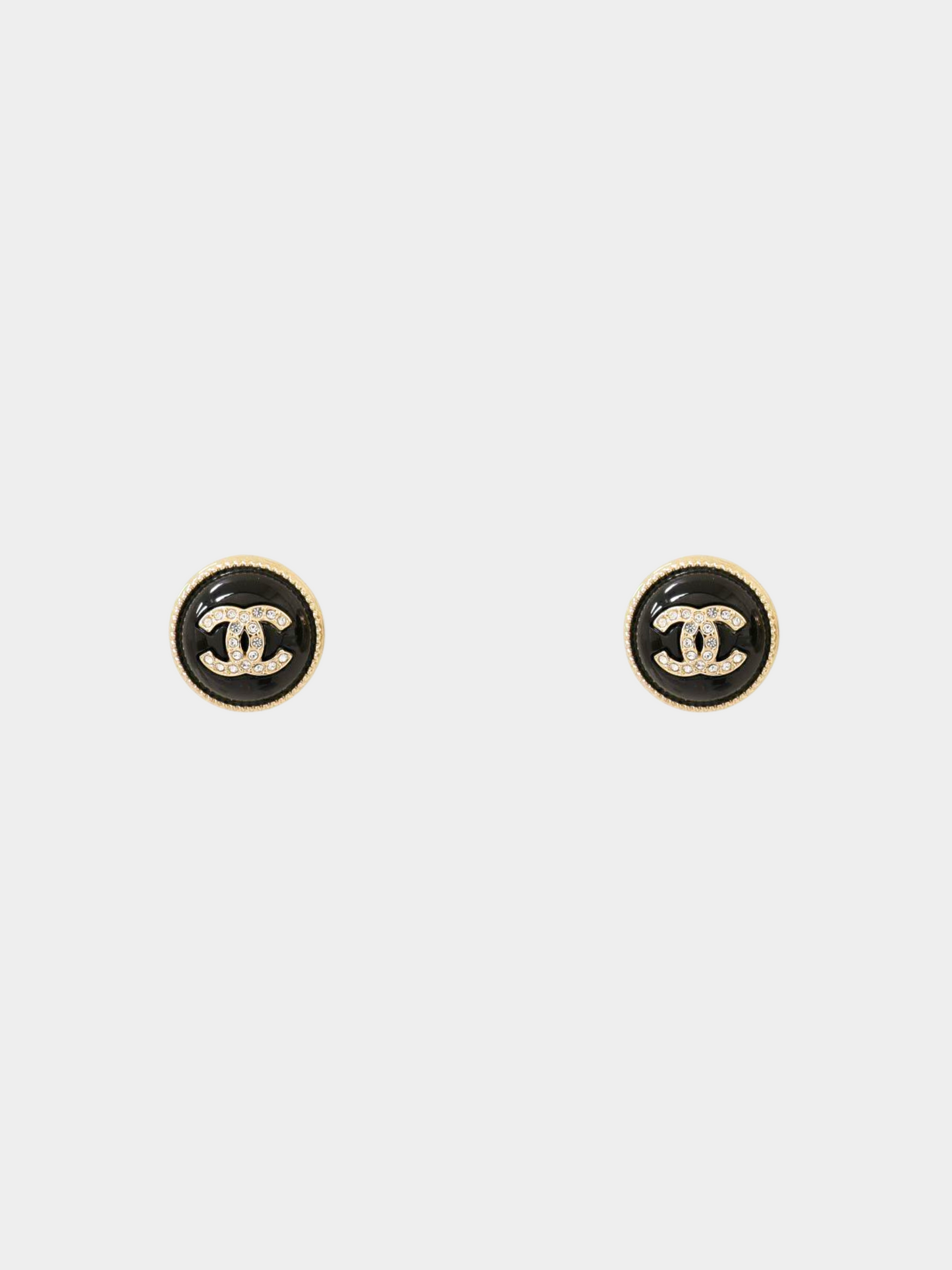 Chanel 2000s Black CC Rhinestone Stud Earrings