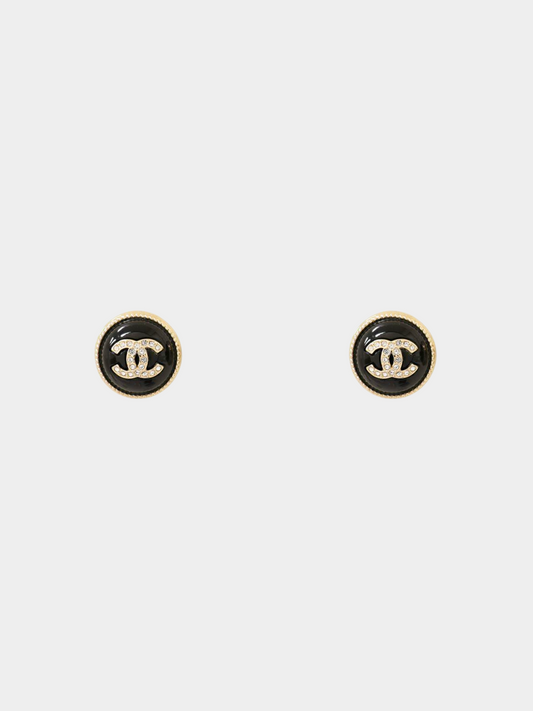 Chanel 2000s Black CC Rhinestone Stud Earrings