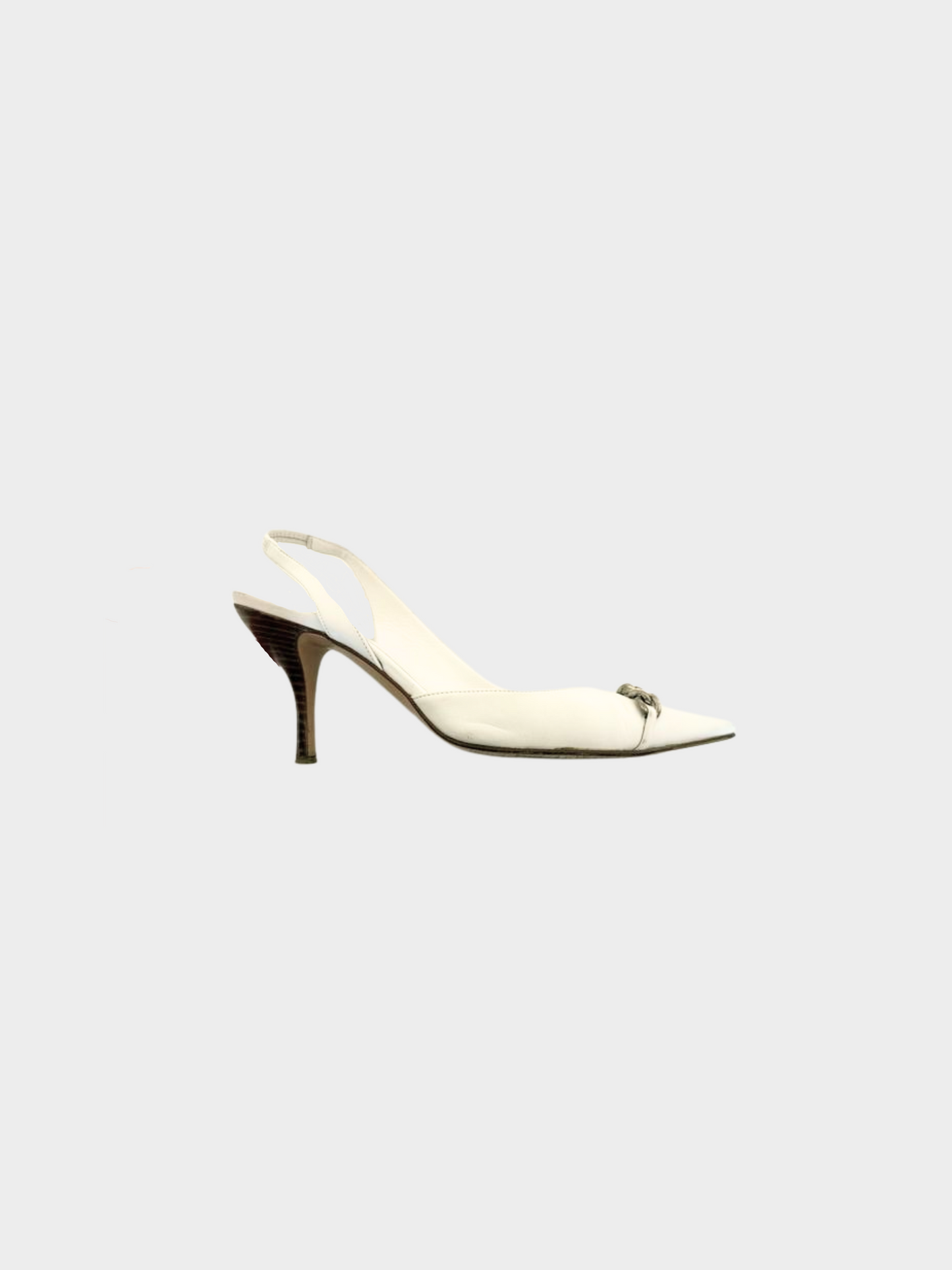 Chanel 2000s White Chain Detail Kitten Heels