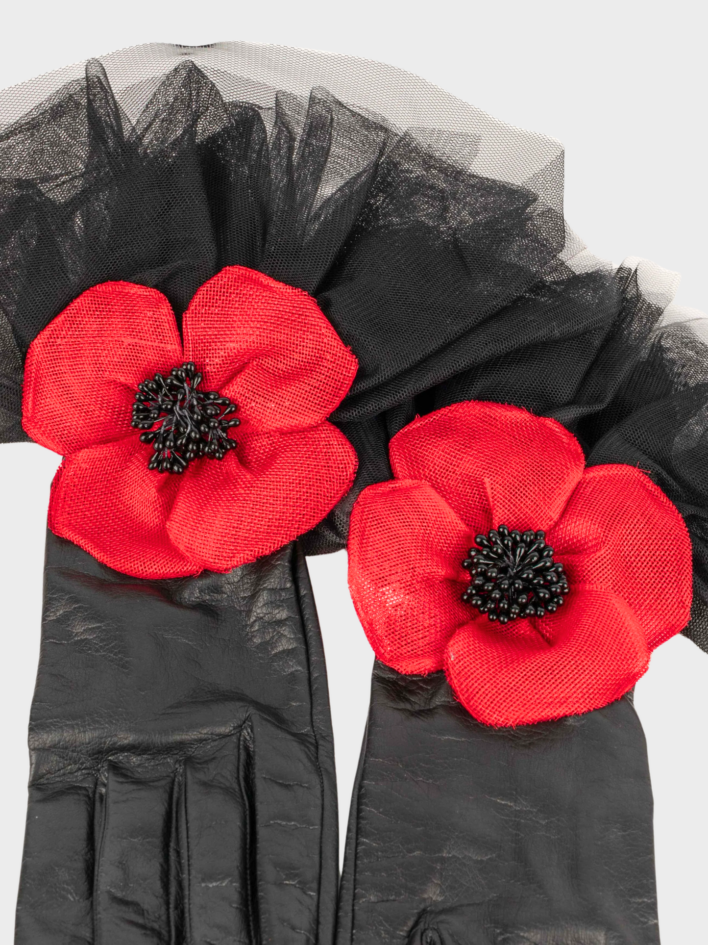 Yves Saint Laurent 1970s Black Leather Poppy Gloves