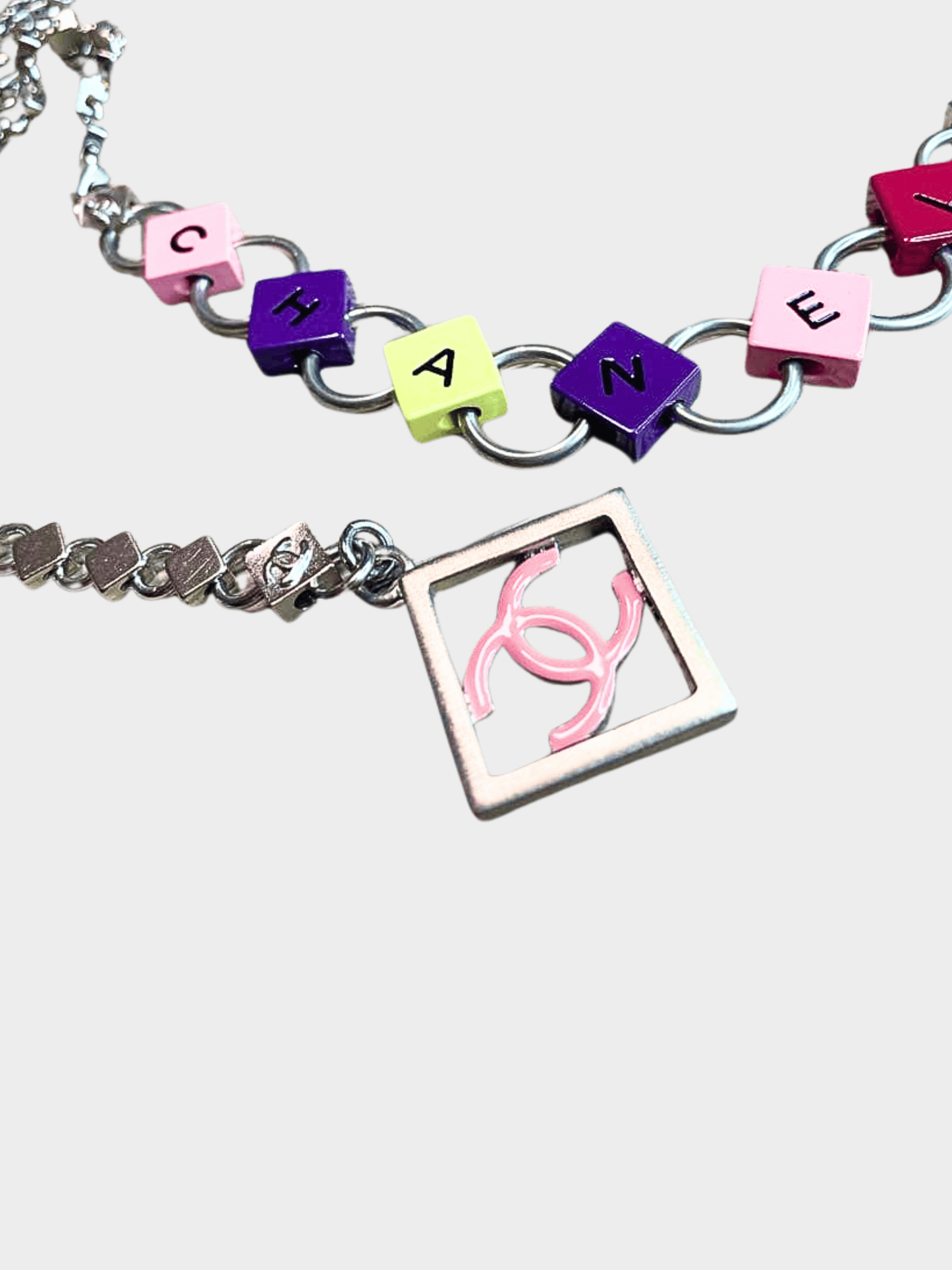 Chanel SS 2004 Silver Tone Triple Charm Belt Necklace