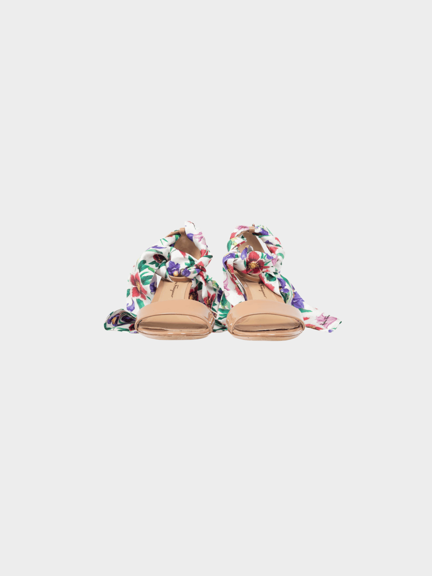 Salvatore Ferragamo SS 2018 Tursi Nude Patent Leather Floral-Tie Sandals