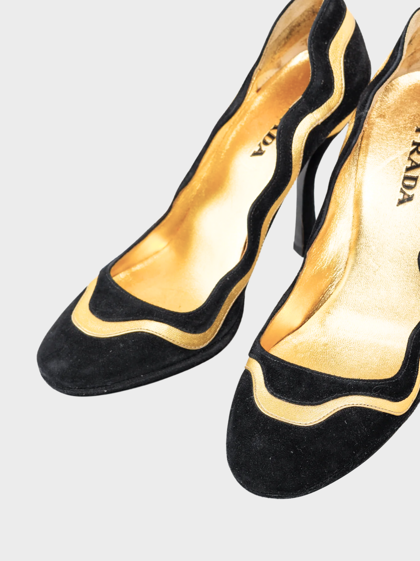Prada SS 2008 Black Suede Wavy-Stripe Scalloped Heels