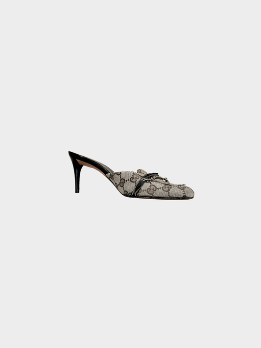 Gucci by Tom Ford 2000s Beige Khaki Monogram Heel Mules
