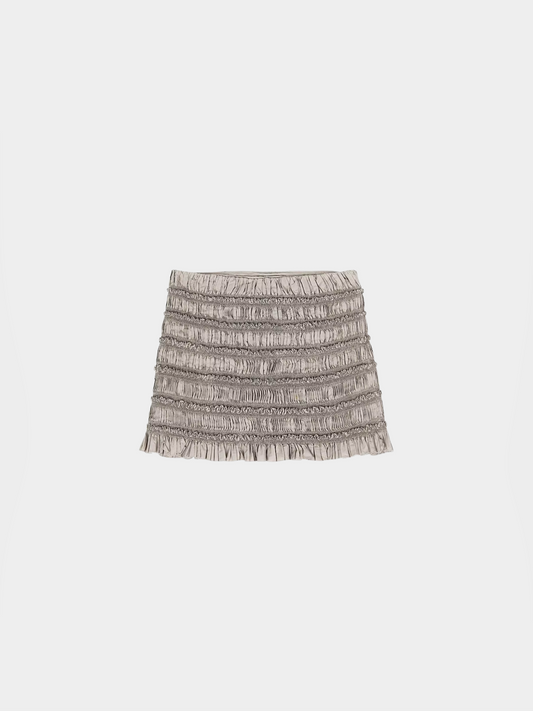 Chloe 2000s Silver Shirred Ruffle Mini Skirt