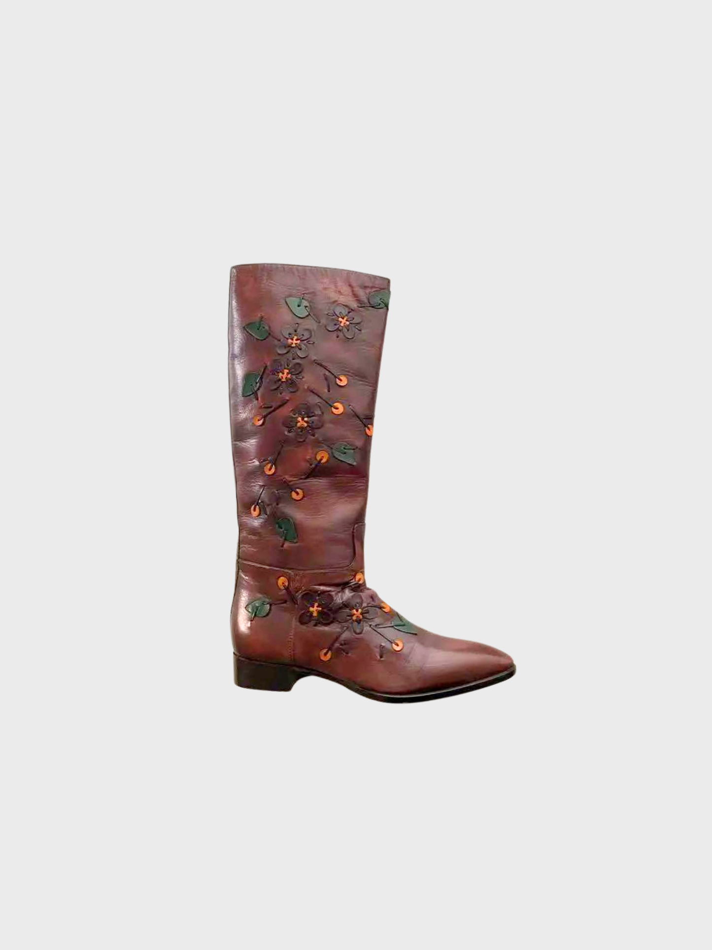 Prada 2000s Brown Leather Embroidered Accent Riding Boots