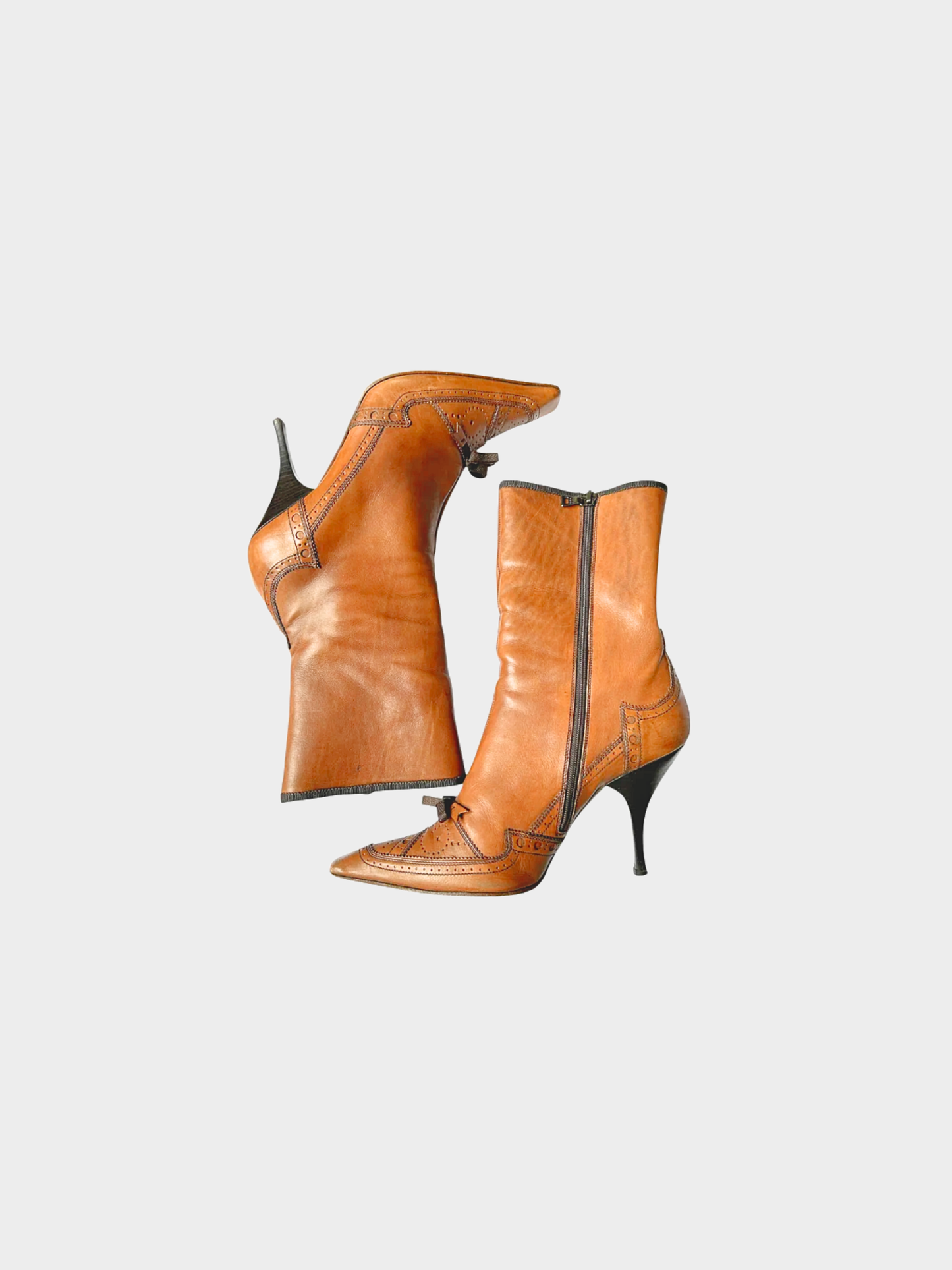 Prada 2000s Brown Bow Tie Leather Boots