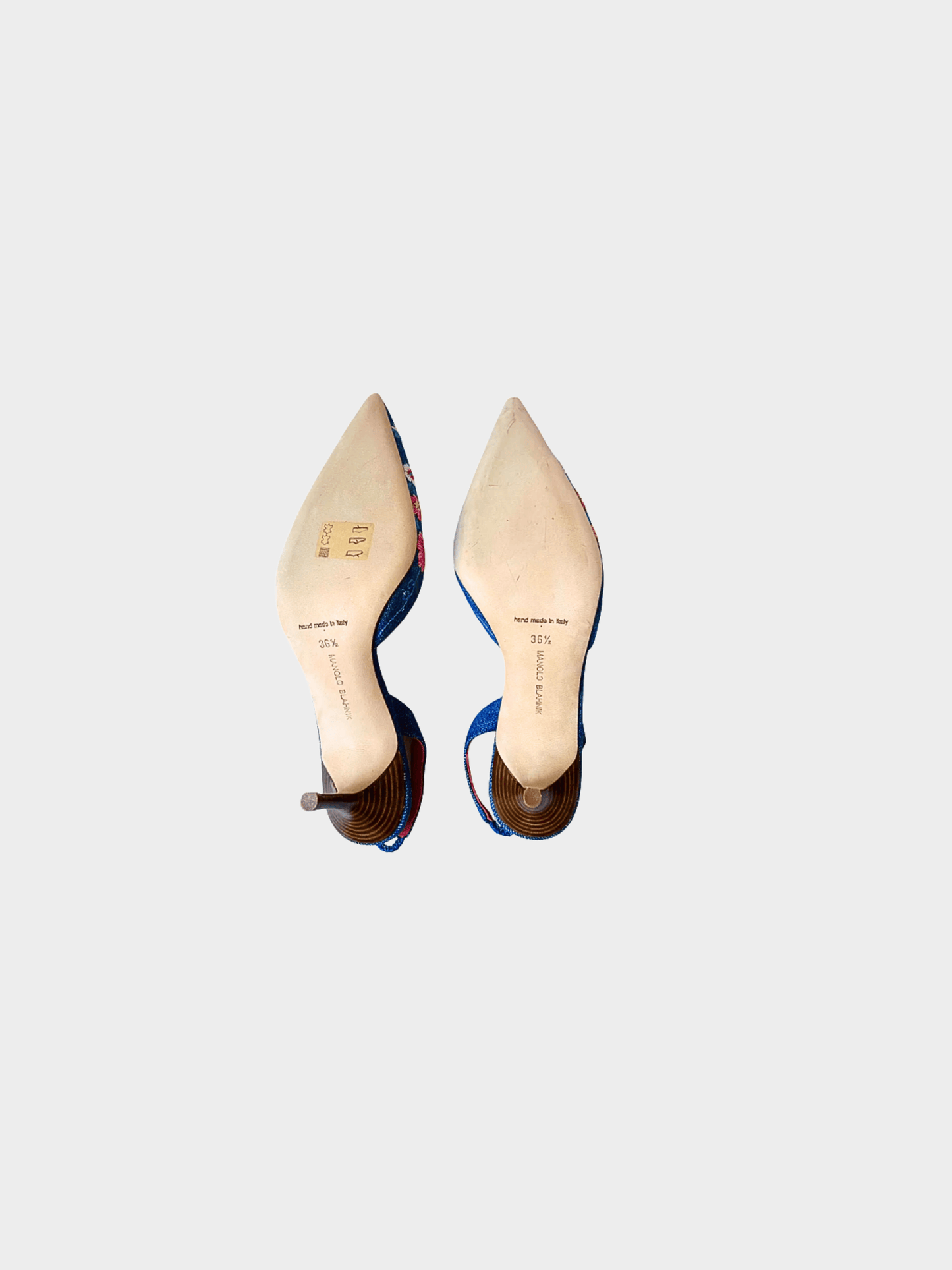 Manolo Blahnik 2000s Denim Floral Print Slingback Pumps
