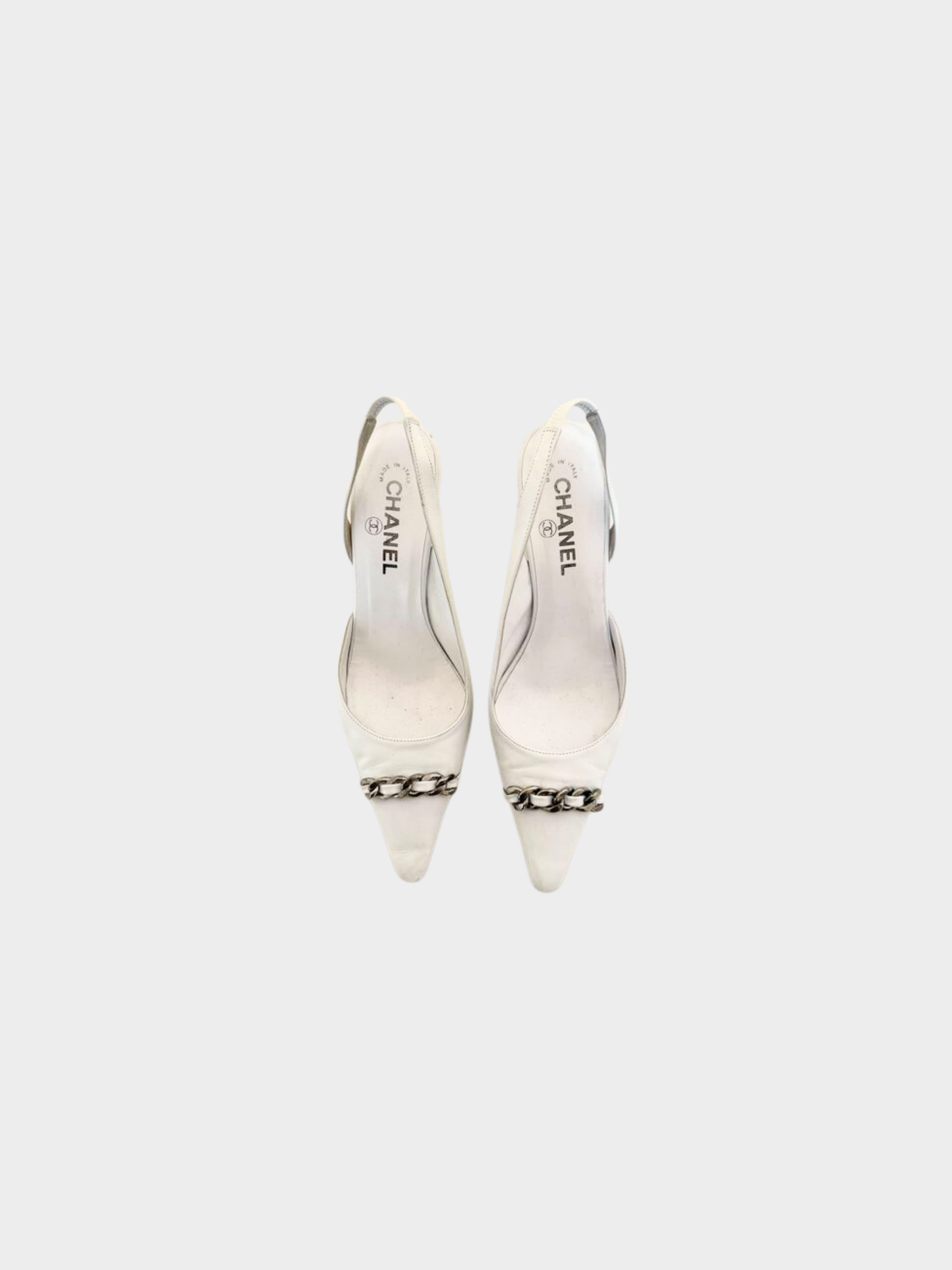 Chanel 2000s White Chain Detail Kitten Heels