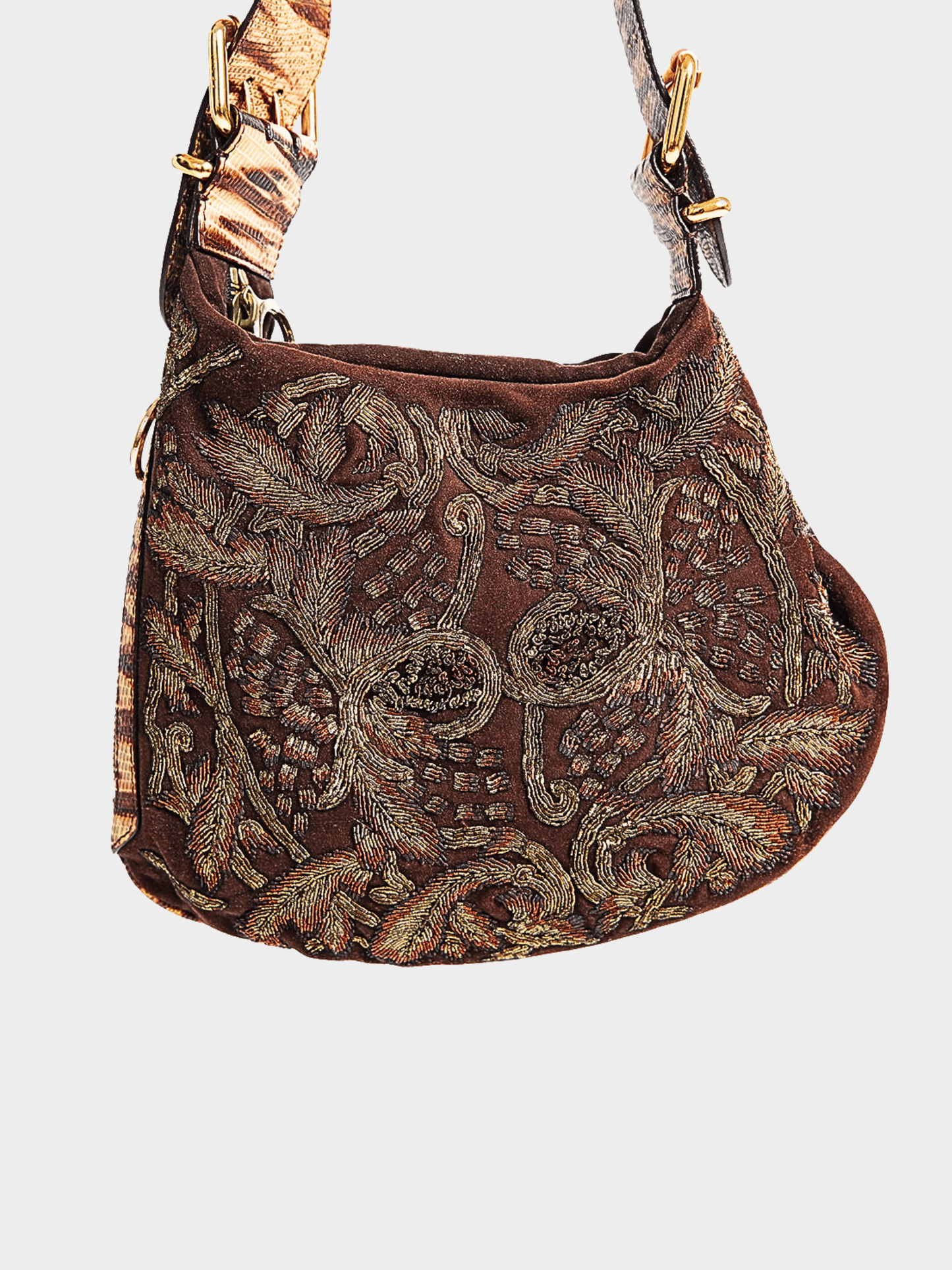 Fendi FW 2002 Brown Embroidered Oyster Bag