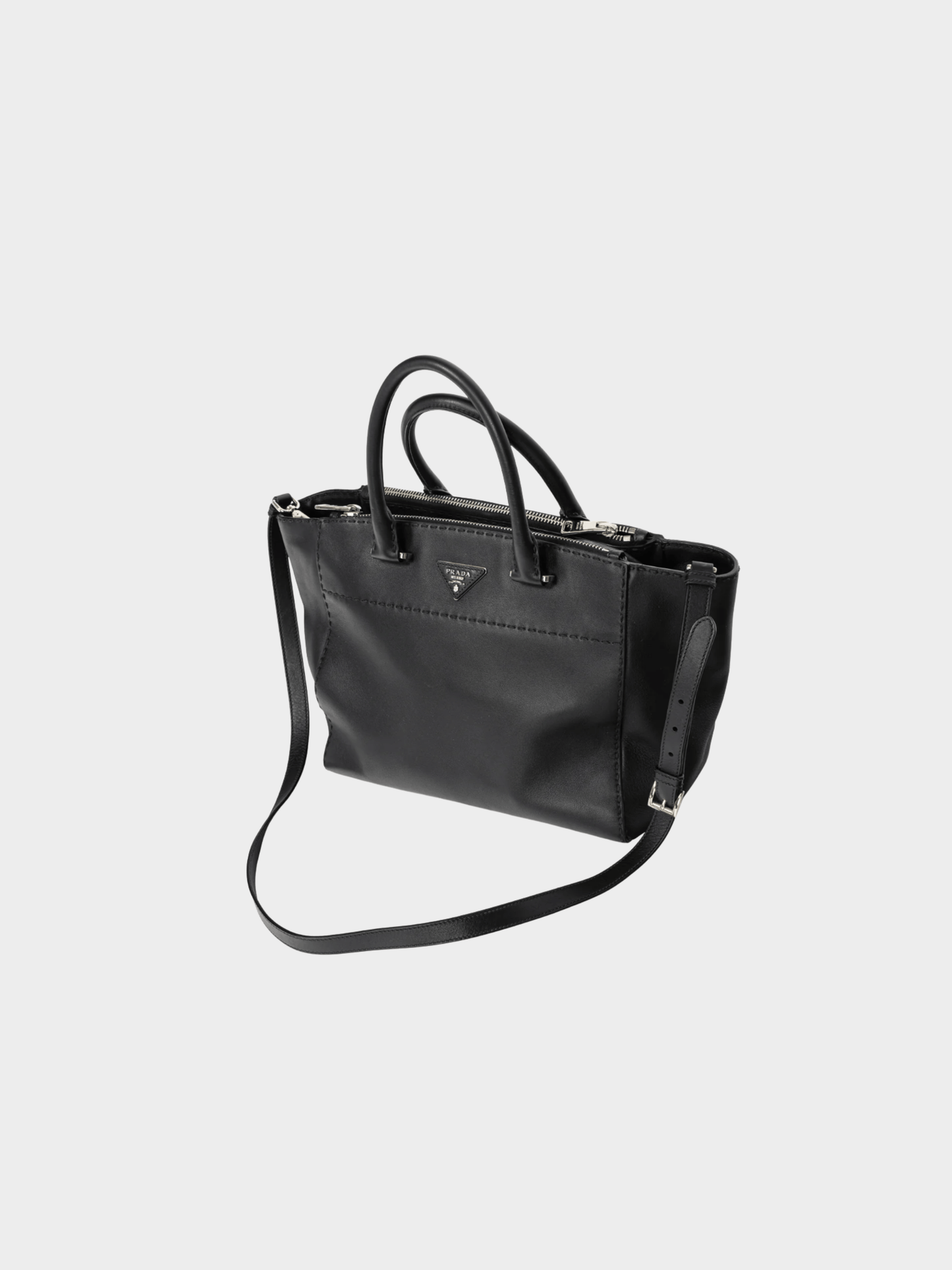 Prada 2010s Black Hand Stitched Calfskin Leather Tote