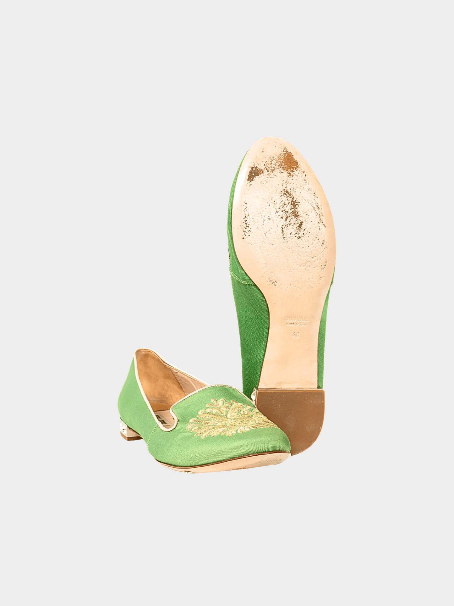 Miu Miu Pre-Fall 2012 Green Embroidered Crystal-Heel Loafers