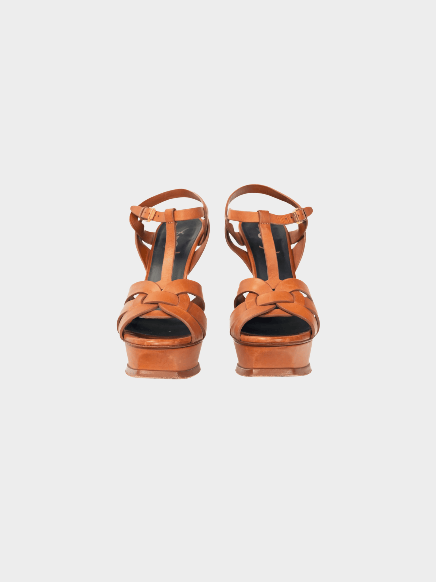 Yves Saint Laurent 2012 Tribute 105 Brown Leather Platform Sandals